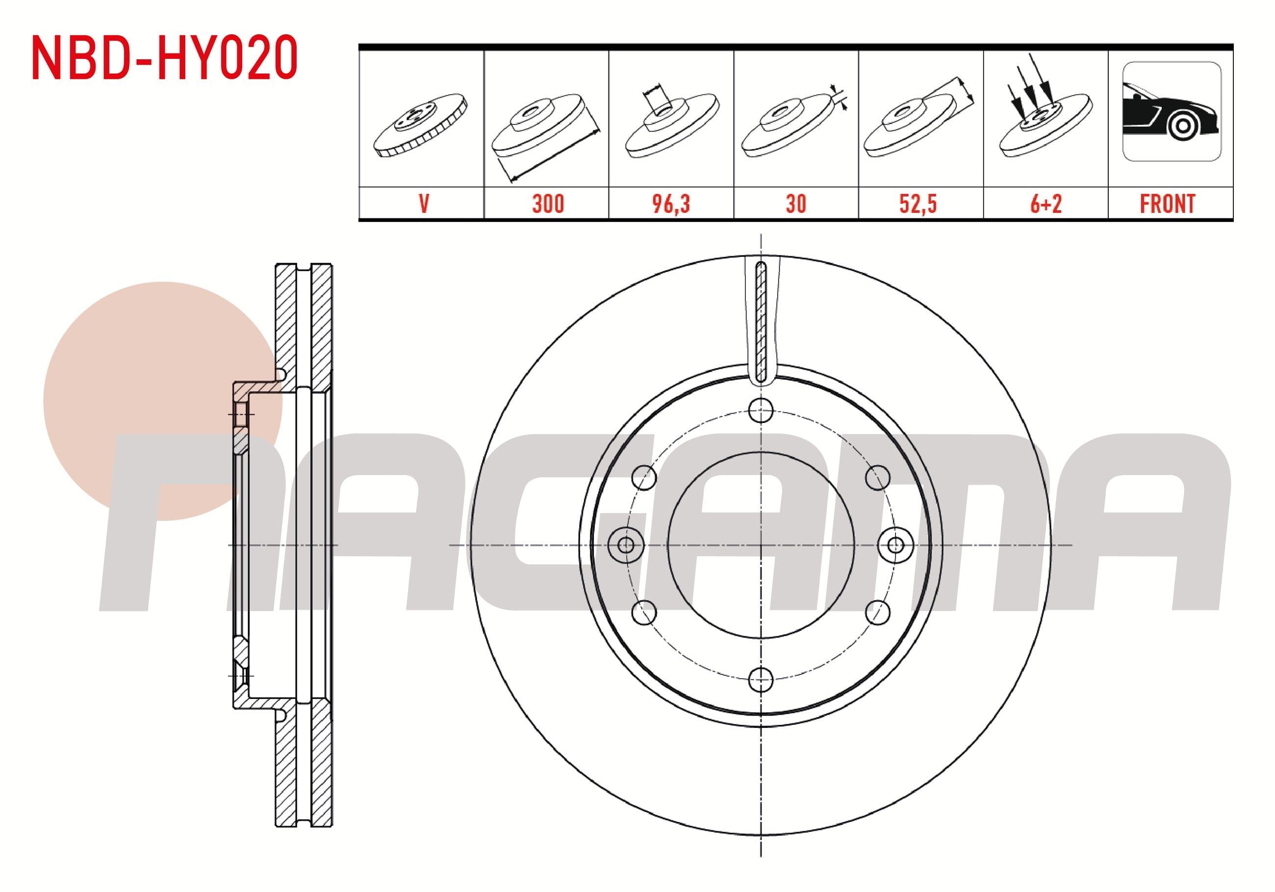 FREN DISKI ON HAVALI 6 BJN 300X30X96,3X52,5 HYUNDAI H1 2.5 CRDI 2008-