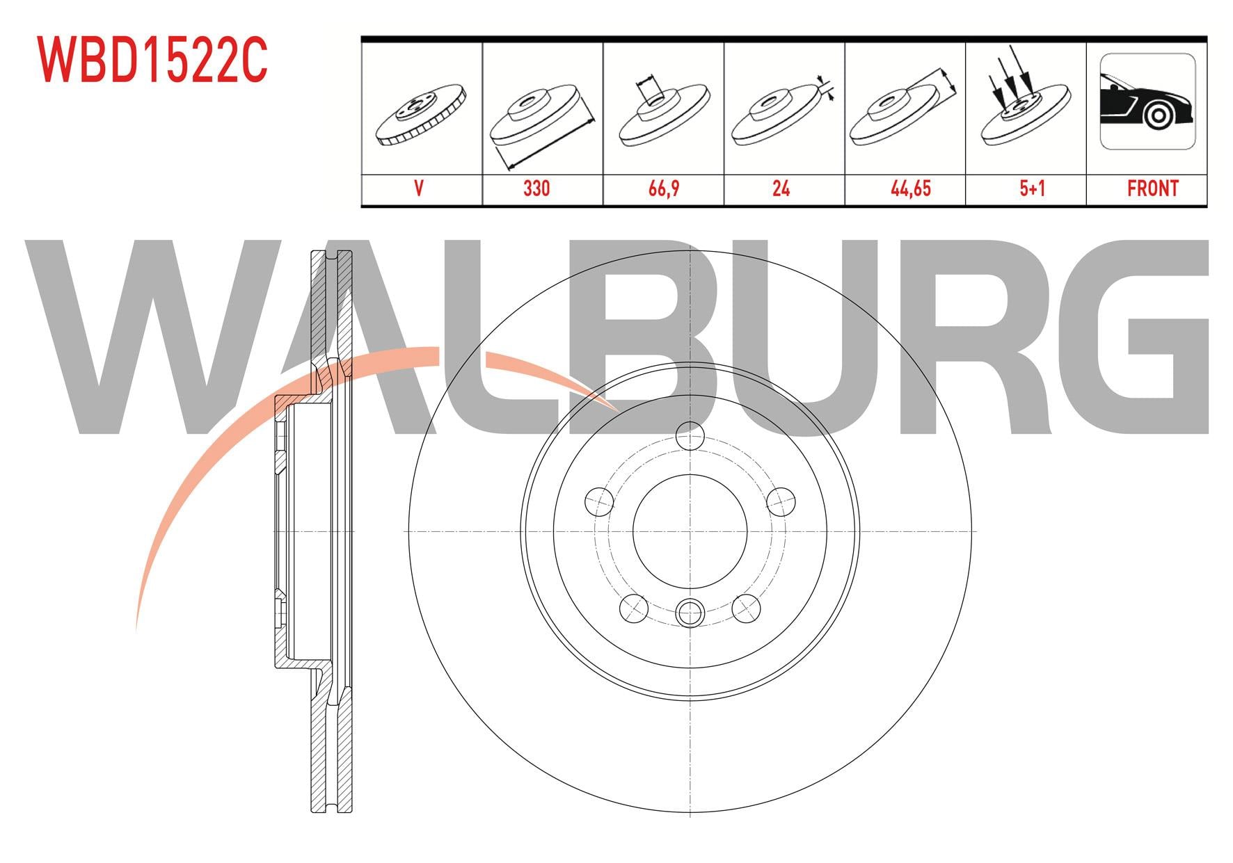 FREN DISKI ON HAVALI KAPLAMALI 5 BJN 330X24X66,9X45,4 BMW X1 (F48) 2.0 D - 2.0i 2014- / 2 SERISI (F45) 220 D 2014-