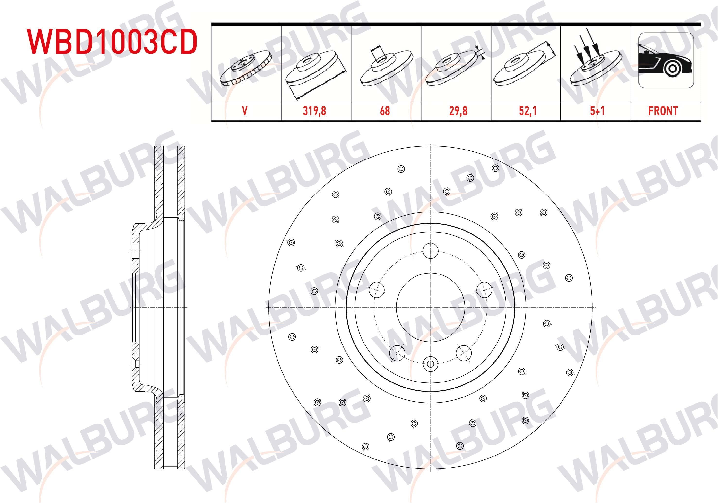 FREN DISKI ON HAVALI KAPLAMALI PERFORMANS DELIKLI 5 BJN 319,8X29,8X68X52,1 AUDI A5 (8T3) 2.0 TDI 2007-