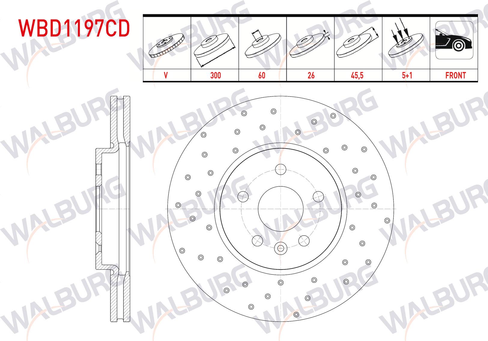 FREN DISKI ON HAVALI KAPLAMALI PERFORMANS DELIKLI 5 BJN 300X26X60X45,5 OPEL MOKKA 1.7 CDTI 2012-