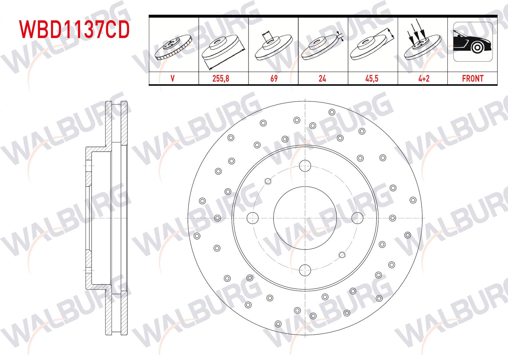 FREN DISKI ON HAVALI KAPLAMALI PERFORMANS DELIKLI 4 BJN 255,8X24X69X45,5 MITSUBISHI CARISMA (DA) 1.8 GDI 1995-2006