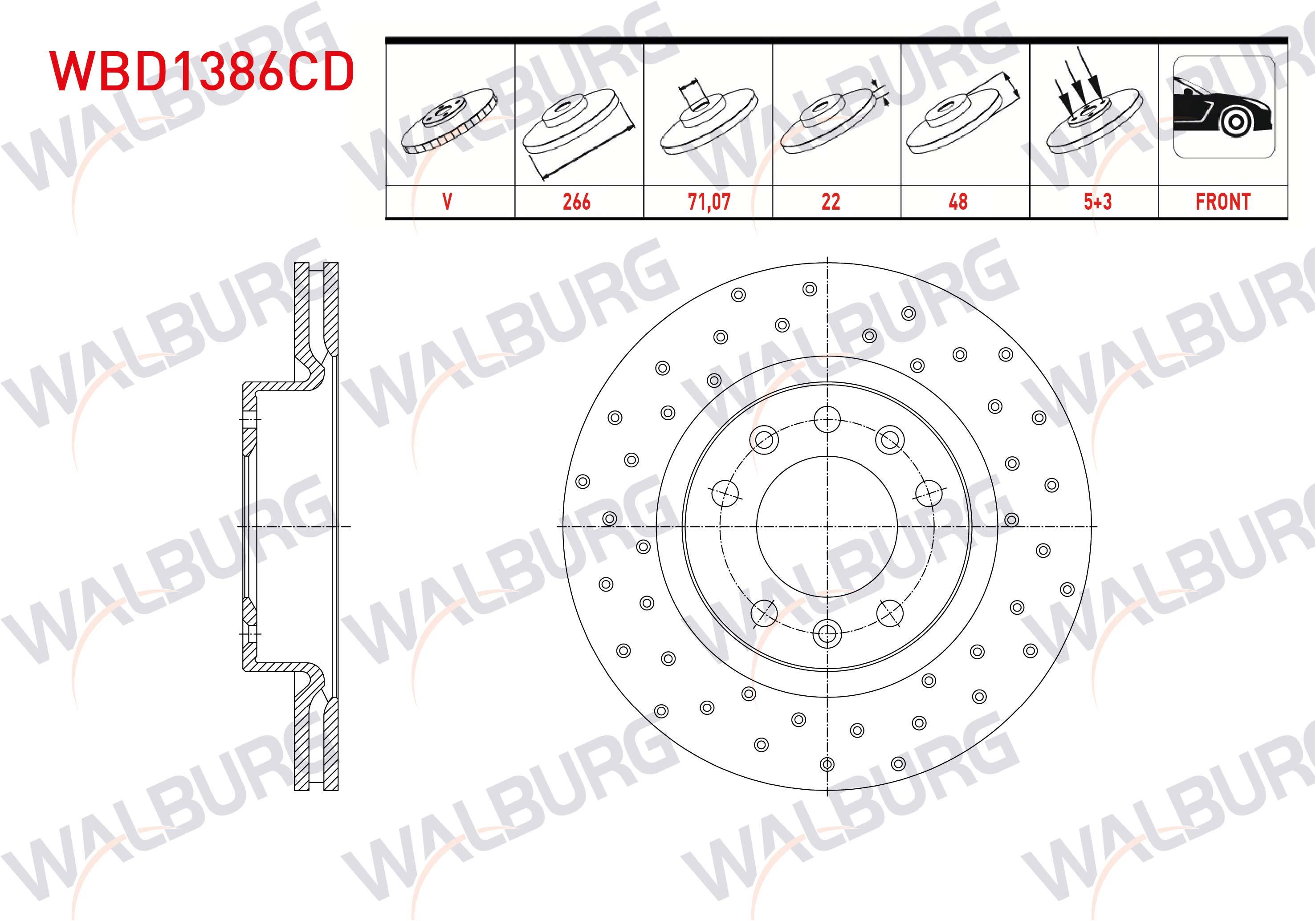 FREN DISKI ON HAVALI KAPLAMALI PERFORMANS DELIKLI 5 BJN 266X22X71,07X48 PEUGEOT 308 II 1.6 THP 2014-