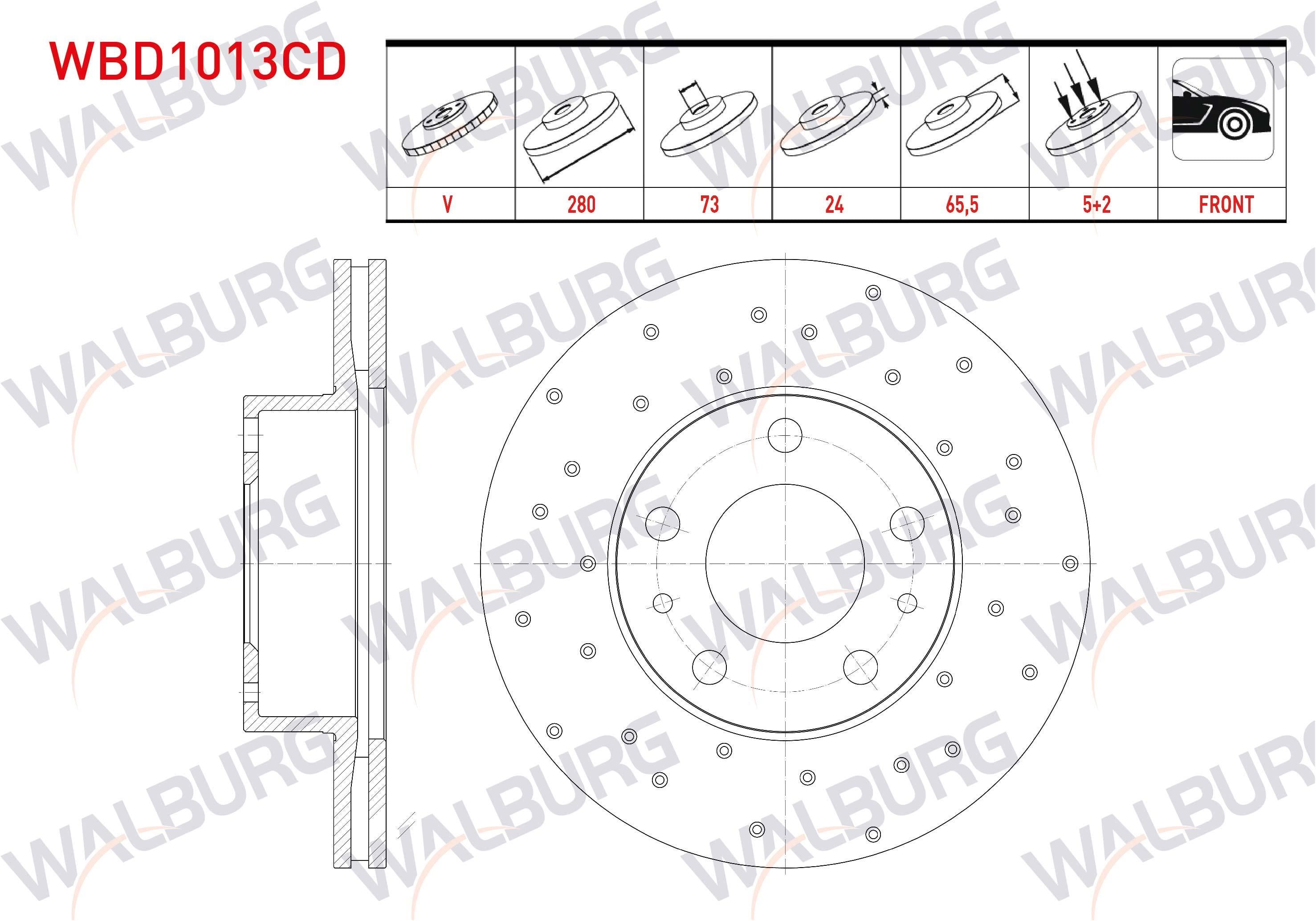 FREN DISKI ON HAVALI KAPLAMALI PERFORMANS DELIKLI 5 BJN 280X24X73X65,5 PERFORMANS DELIKLI FIAT DUCATO (250) 2.0 MJT 14q 2006-2014