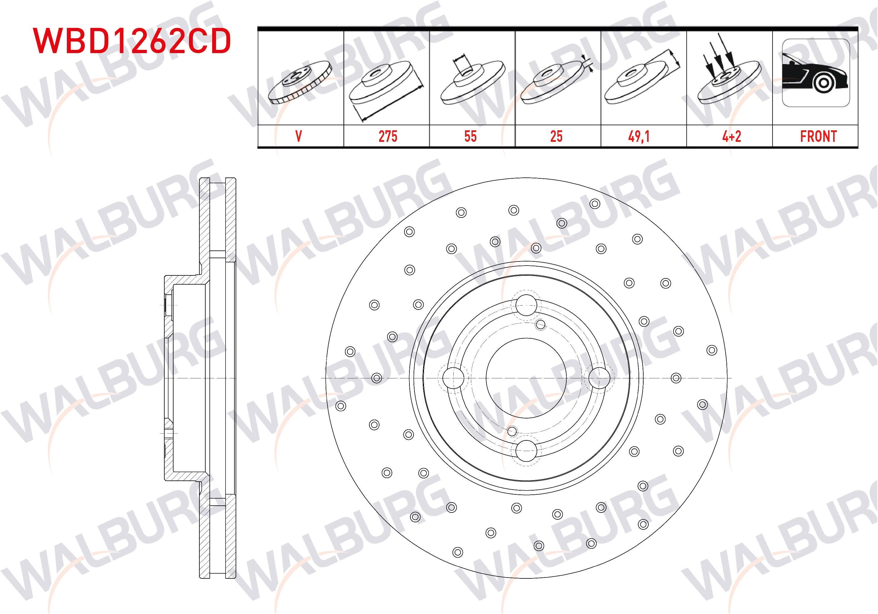FREN DISKI ON HAVALI KAPLAMALI PERFORMANS DELIKLI 4 BJN 275X25X55X49,1 TOYOTA COROLLA (_E12_) 2.0 D-4D 2002-2007