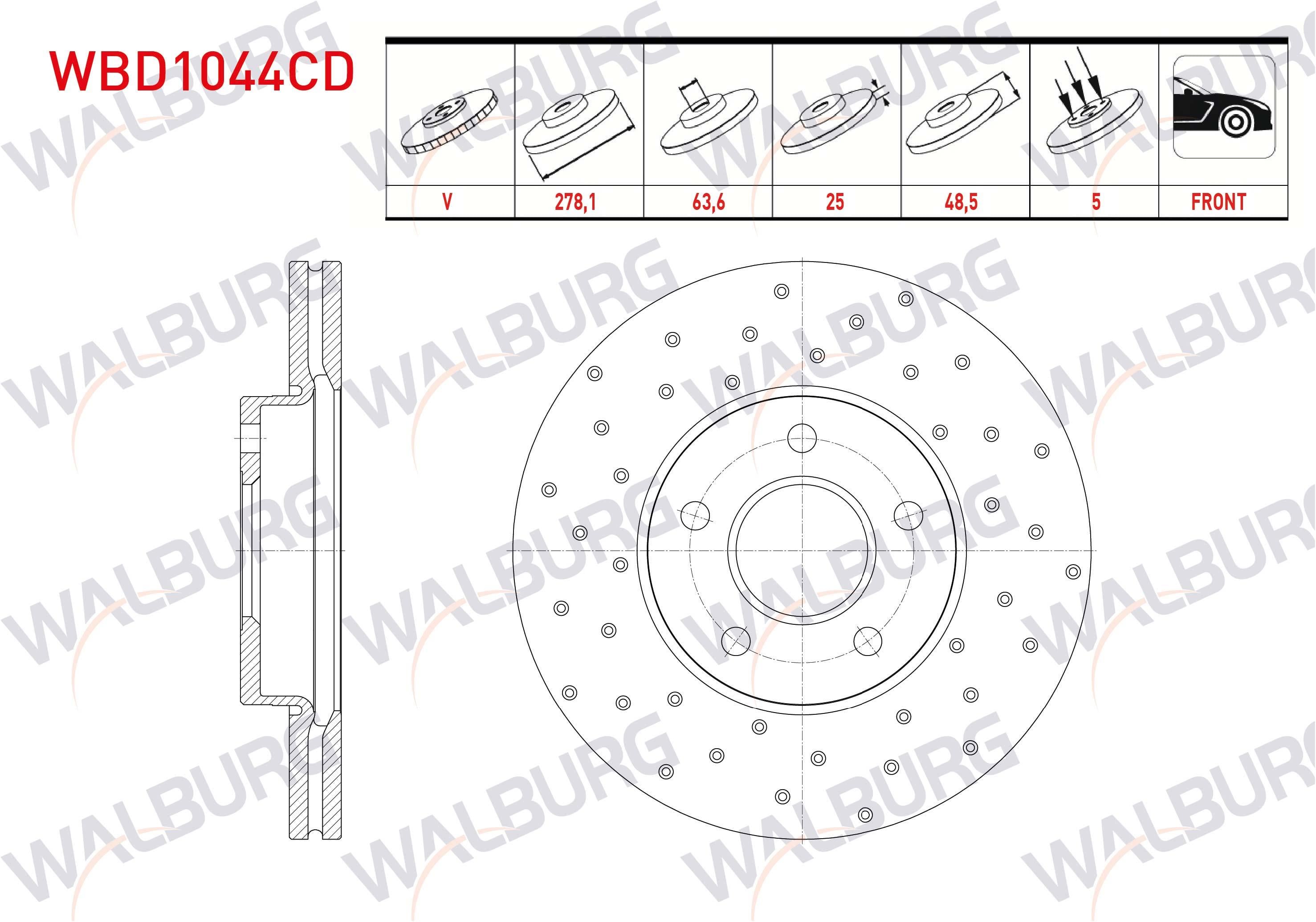 FREN DISKI ON HAVALI KAPLAMALI PERFORMANS DELIKLI 5 BJN 278,1X25X63,6X48,5 FOCUS II 1.6 TCI 04-11/ FOCUS III 1.6 TDCI 11-15/ KUGA I 2.0 TDCI 08-13/ FOCUS C-MAX 1.6 TDCI 5 2003-2007