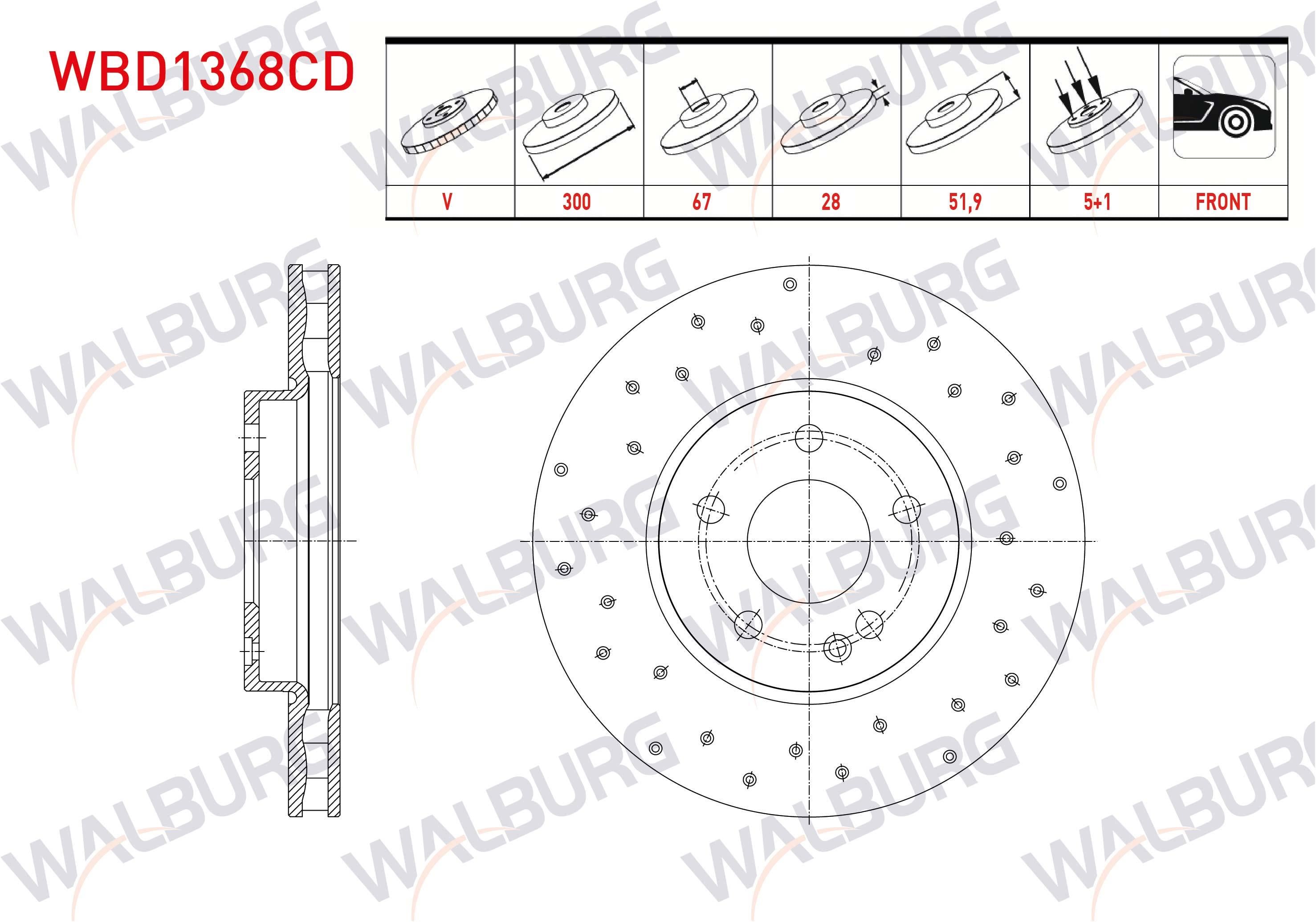 FREN DISKI ON HAVALI KAPLAMALI PERFORMANS DELIKLI 5 BJN 300X28X67X51,90 MERCEDES VITO (W447) 109 CDI - 111 - 114 CDI 2014-