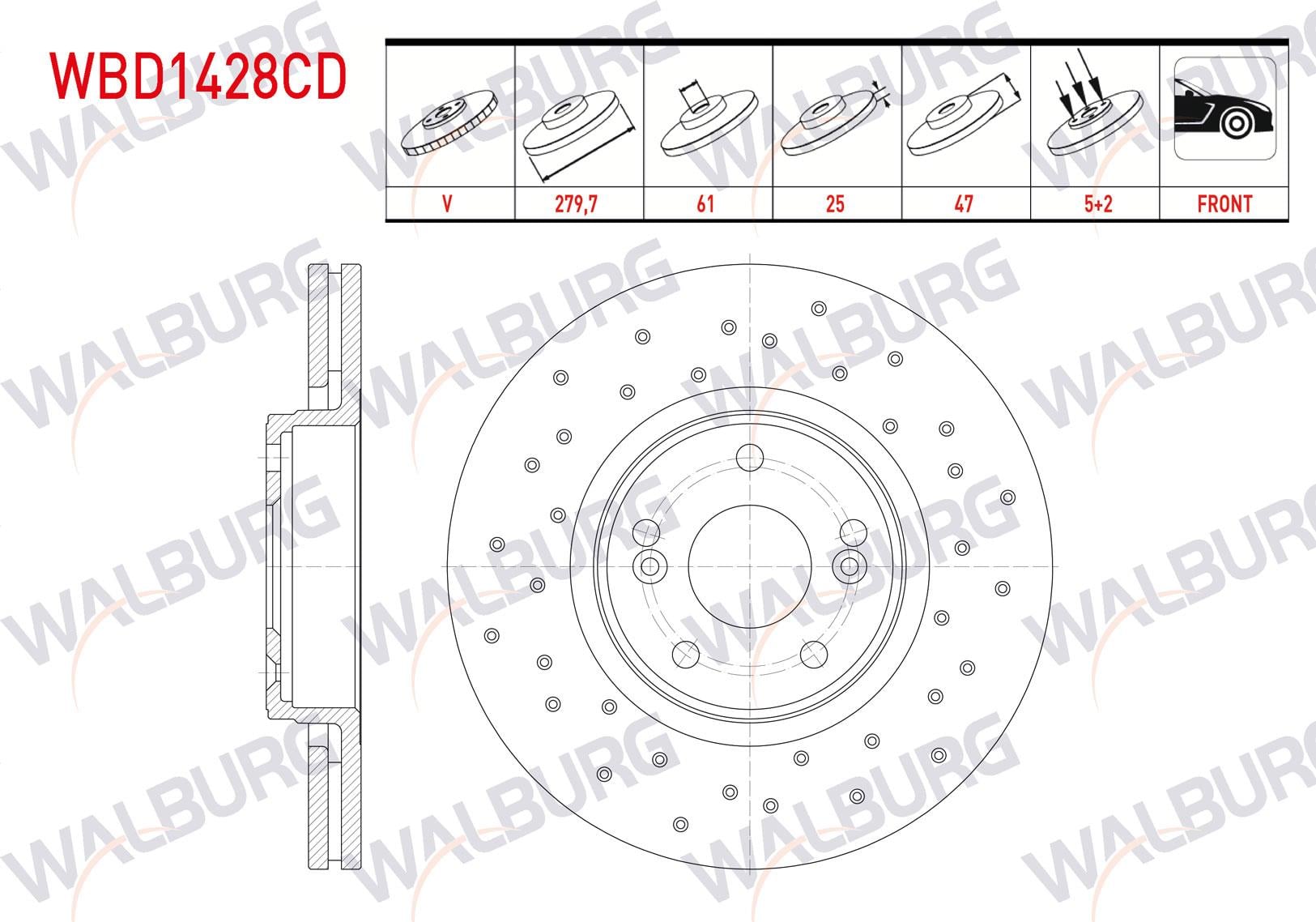 FREN DISKI ON HAVALI KAPLAMALI PERFORMANS DELIKLI 5 BJN 279X24X61X47 RENAULT LAGUNA II 1.6i 16v - 1.9 DCI - 2.0i 16v 2001-2007