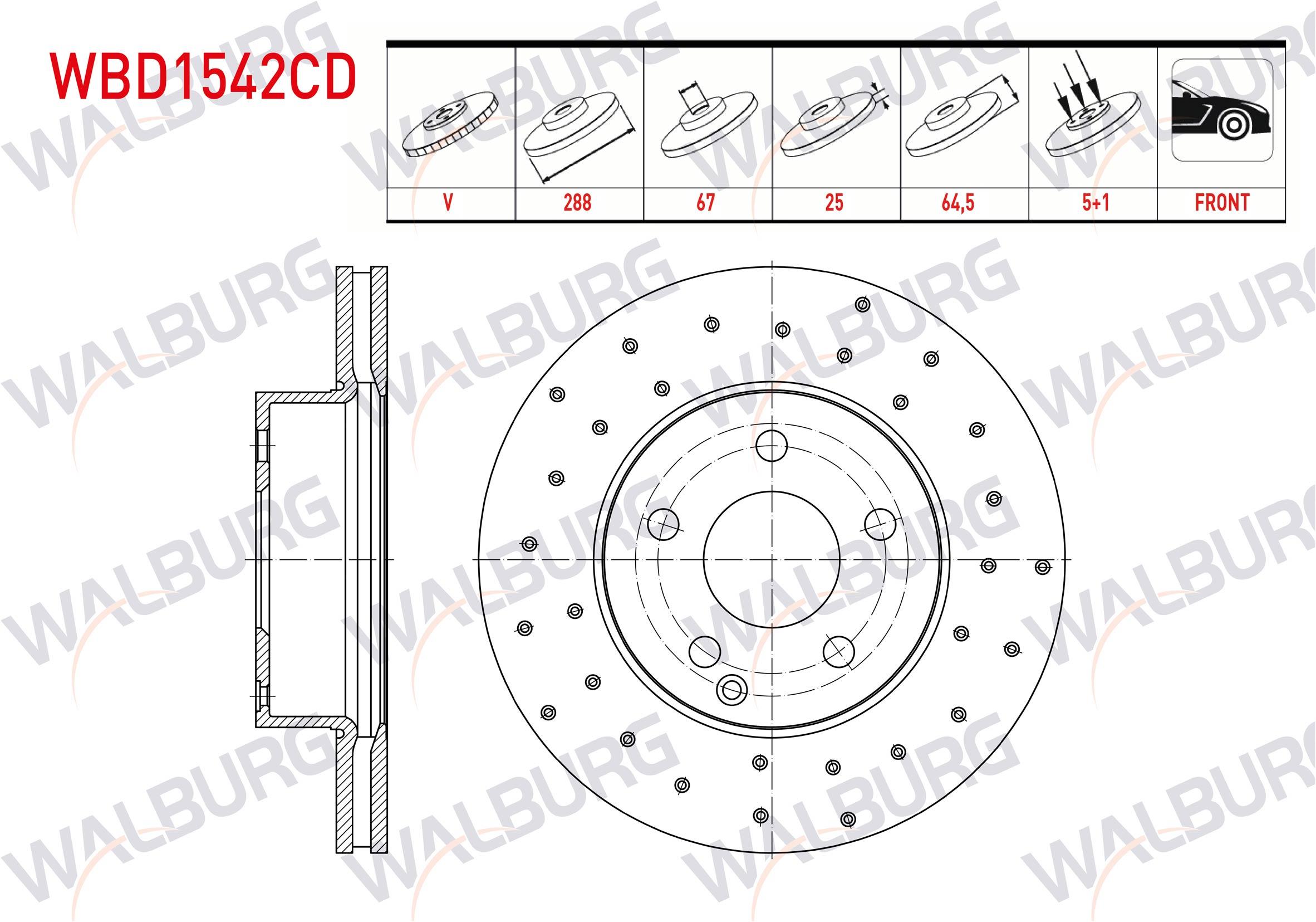 FREN DISKI ON HAVALI KAPLAMALI PERFORMANS DELIKLI MERCEDES C SERISI (S204) C 180 CDI 5 BIJON 288X25X67X64,5 2007-