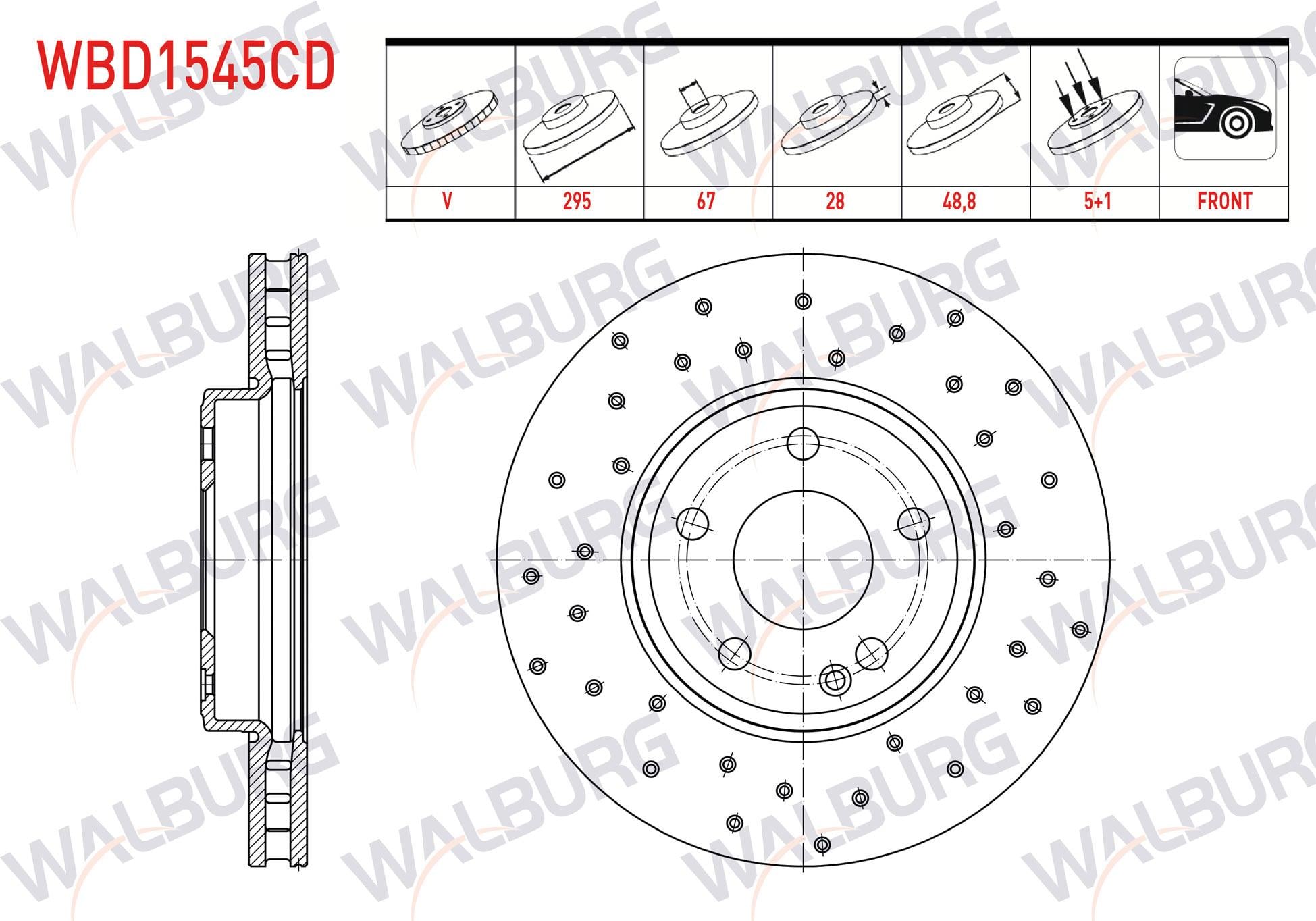 FREN DISKI ON HAVALI KAPLAMALI PERFORMANS DELIKLI MERCEDES A SERISI (W176) A 180 5 BIJON 295X28X67X48,8 2012-