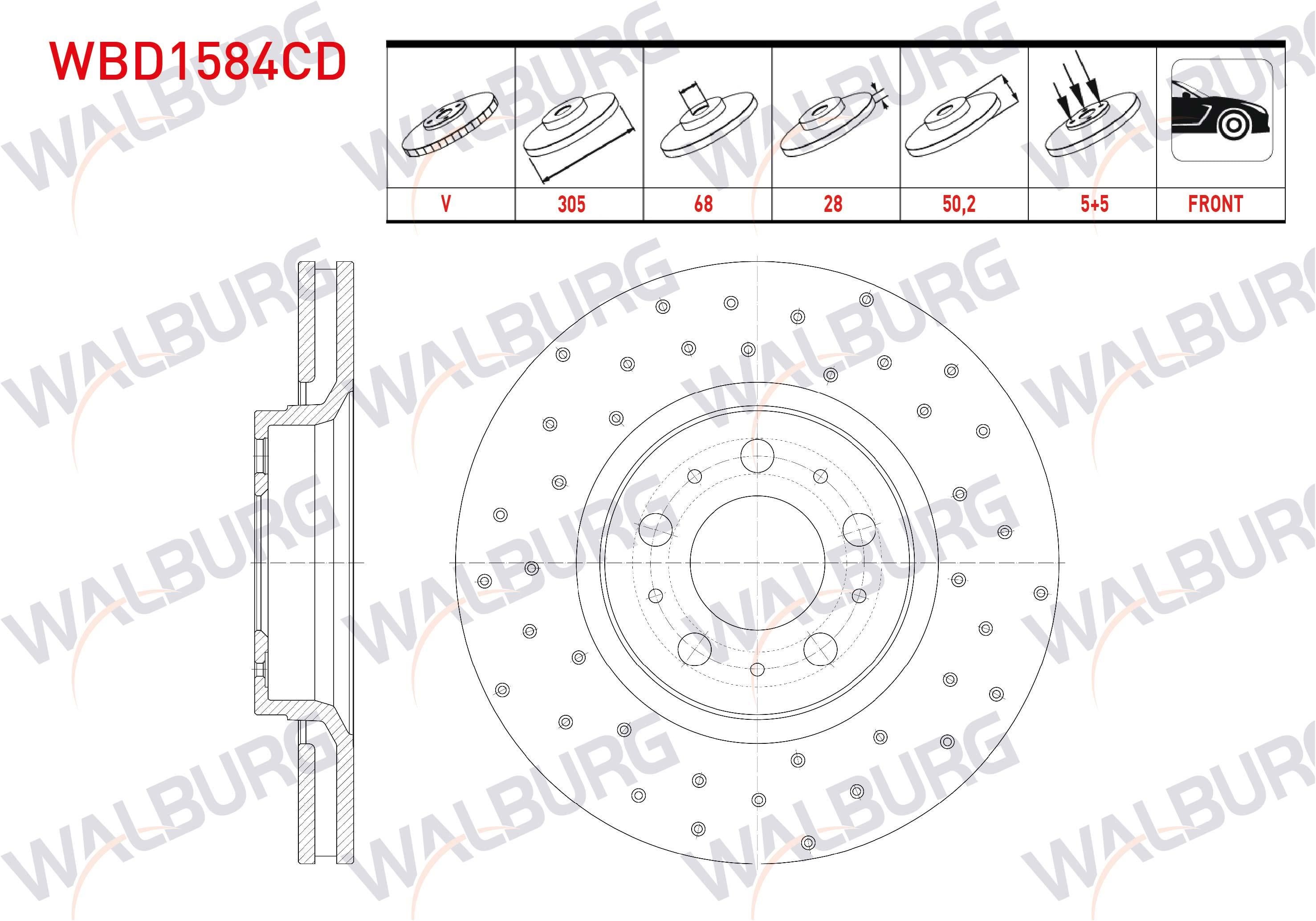 FREN DISKI ON HAVALI KAPLAMALI PERFORMANS DELIKLI 5 BJN 305X28X68X50,2 VOLVO S60 I 2.0 T - 2.4 D5 - 2.4 T5 00-10/ S80 I 2.0 - 2.4 - 2.4 D5 98-06/ V70 I - II 2.0 - 2.3 T5 D5 97-07/ XC70 I D5 97-07