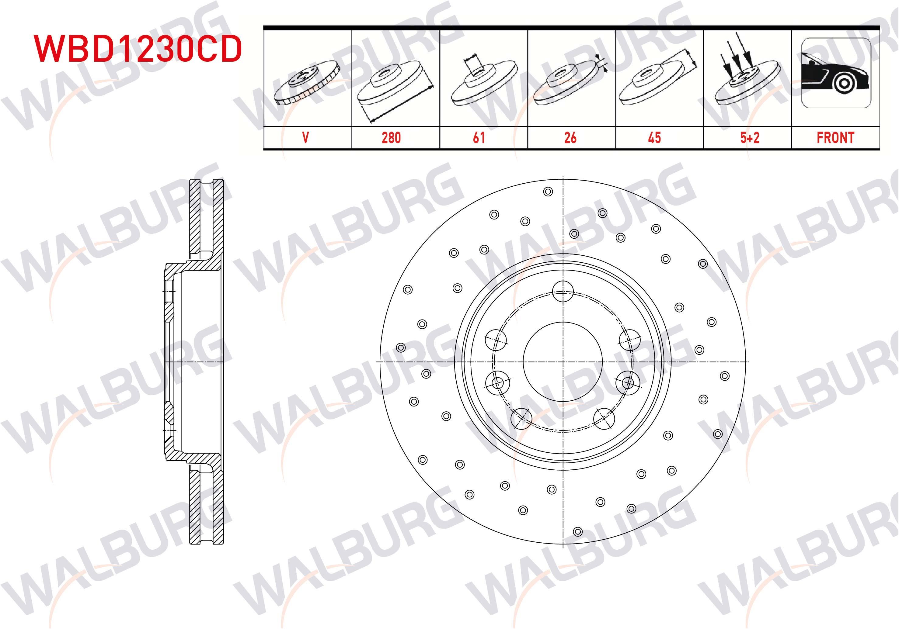 FREN DISKI ON HAVALI KAPLAMALI PERFORMANS DELIKLI 5 BJN 280X26X61X45 RENAULT KANGOO 1.5 DCI 2008-