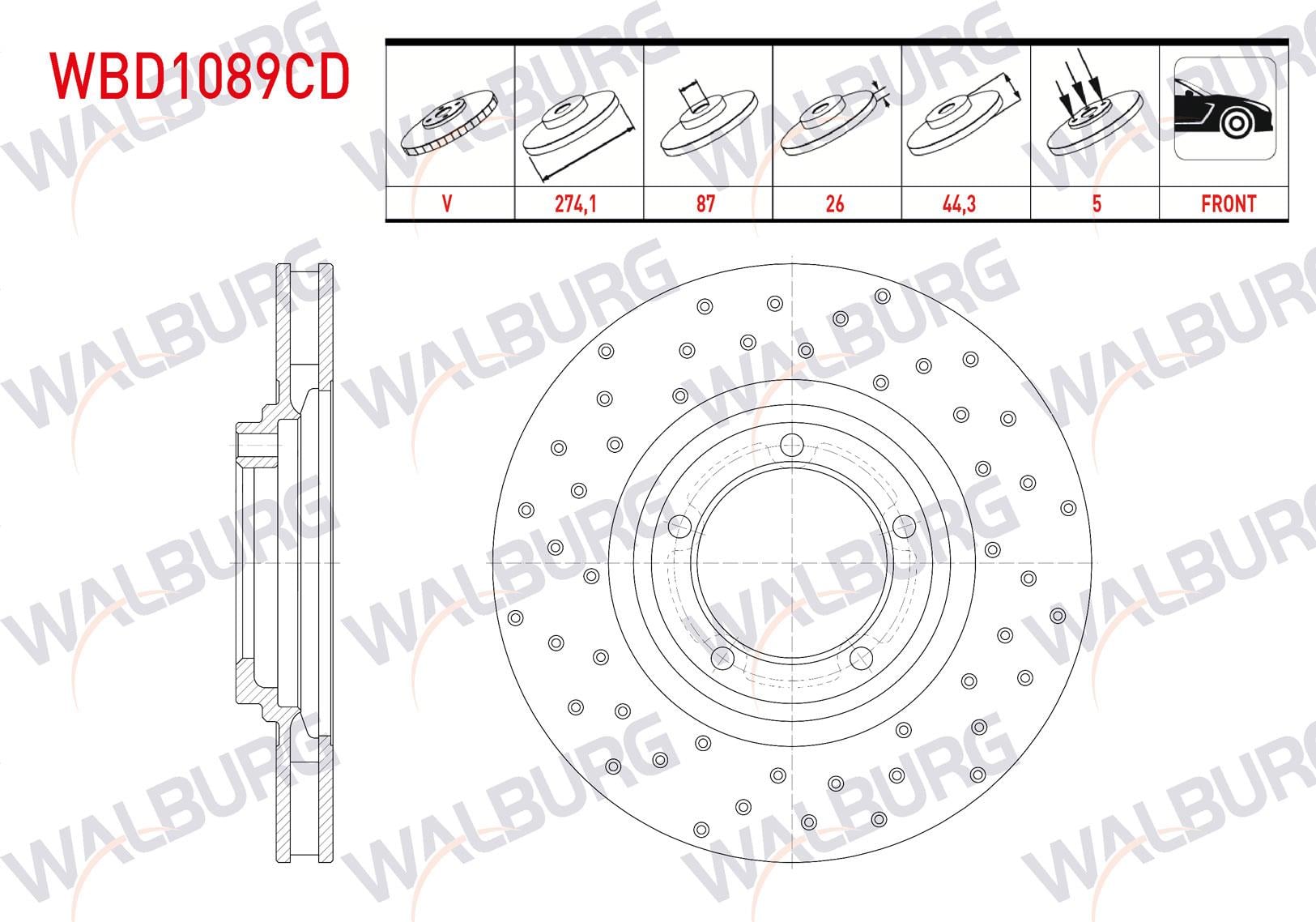 FREN DISKI ON HAVALI KAPLAMALI PERFORMANS DELIKLI 5 BJN 274,1X26X87X44,3 HYUNDAI H100 2.5 D 1993-2004