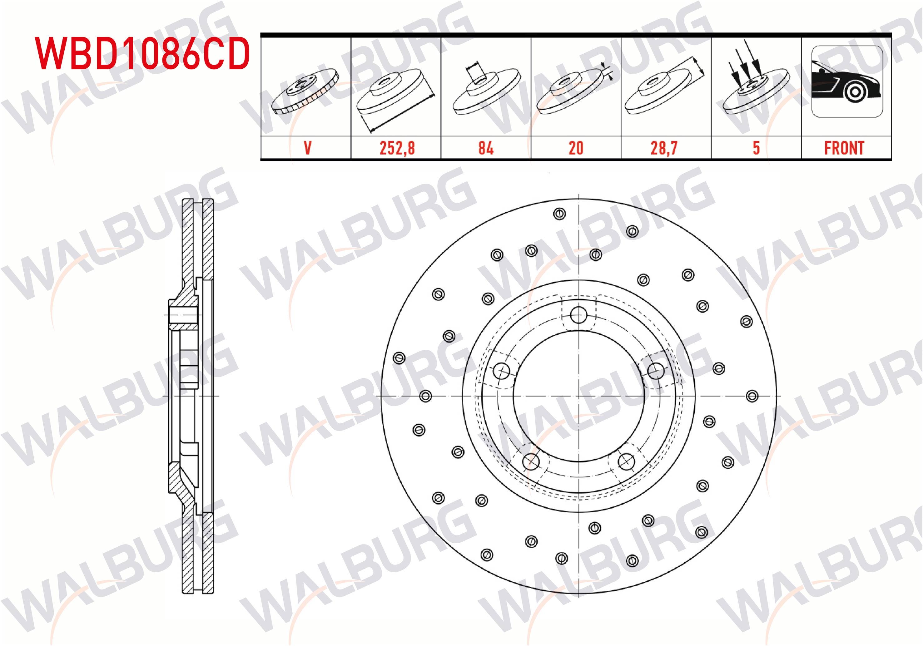 FREN DISKI ON HAVALI KAPLAMALI PERFORMANS DELIKLI 5 BJN 252,8X20X84X28,7 HYUNDAI H100 2.5 D 1993-2004