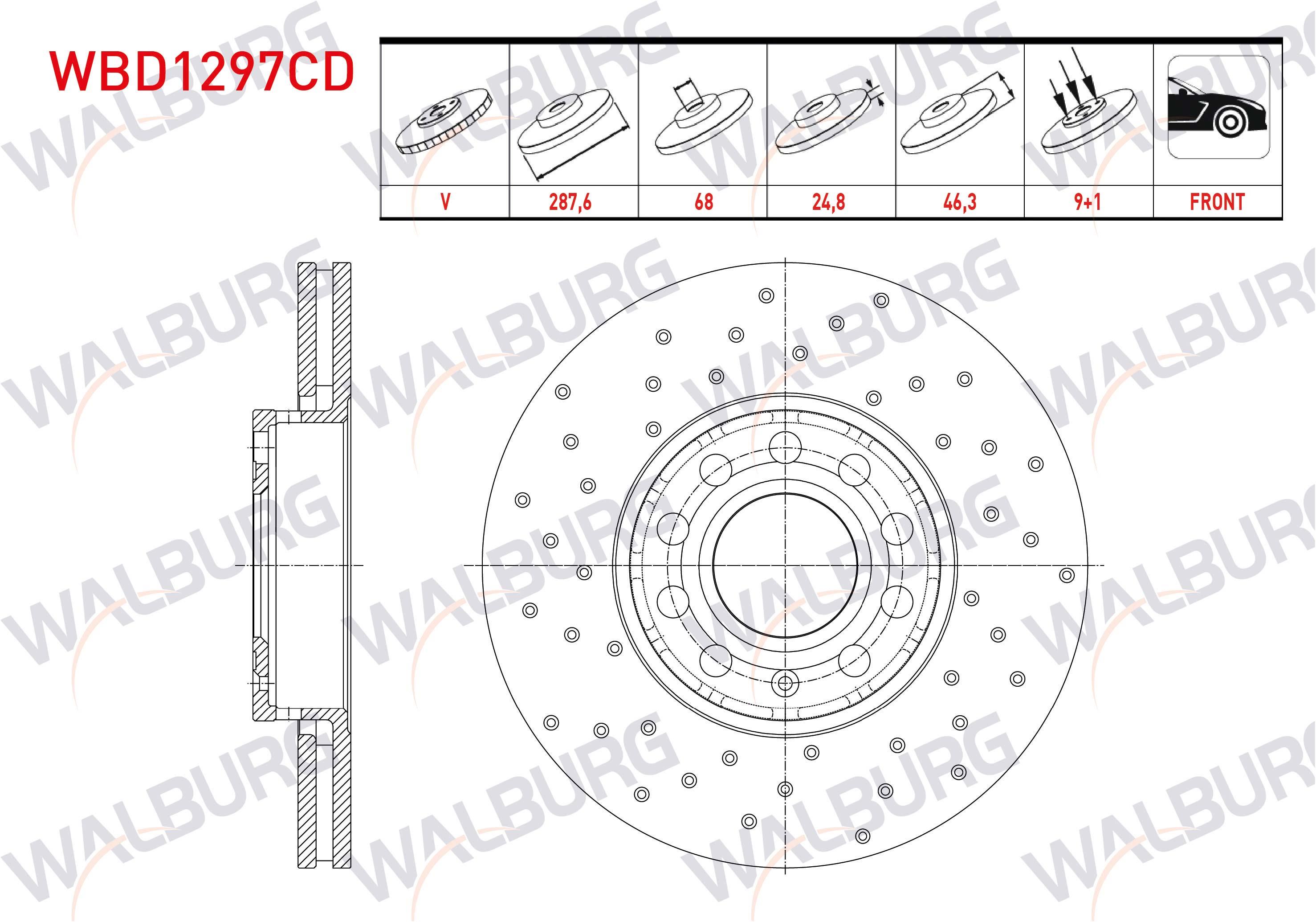 FREN DISKI ON HAVALI KAPLAMALI PERFORMANS DELIKLI 5 BJN 287,6X24,8X68,2X46,3 VOLKSWAGEN PASSAT (3B2) 1.9 TDI 3B2-3B3 1996-2000