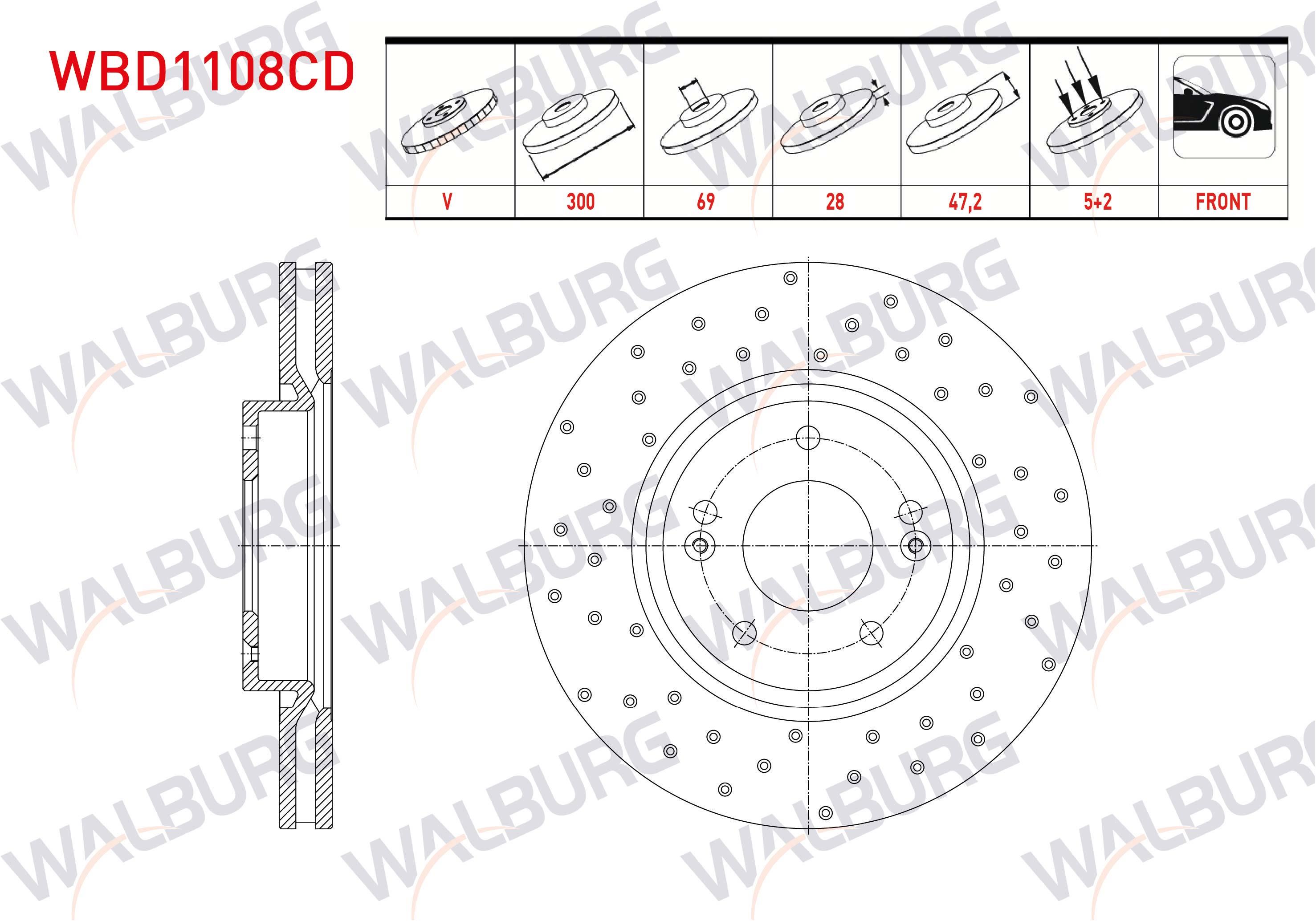 FREN DISKI ON HAVALI KAPLAMALI PERFORMANS DELIKLI 5 BJN 300X28X69X47,2 HYUNDAI SONATA V 3.3i V6 2005-2010