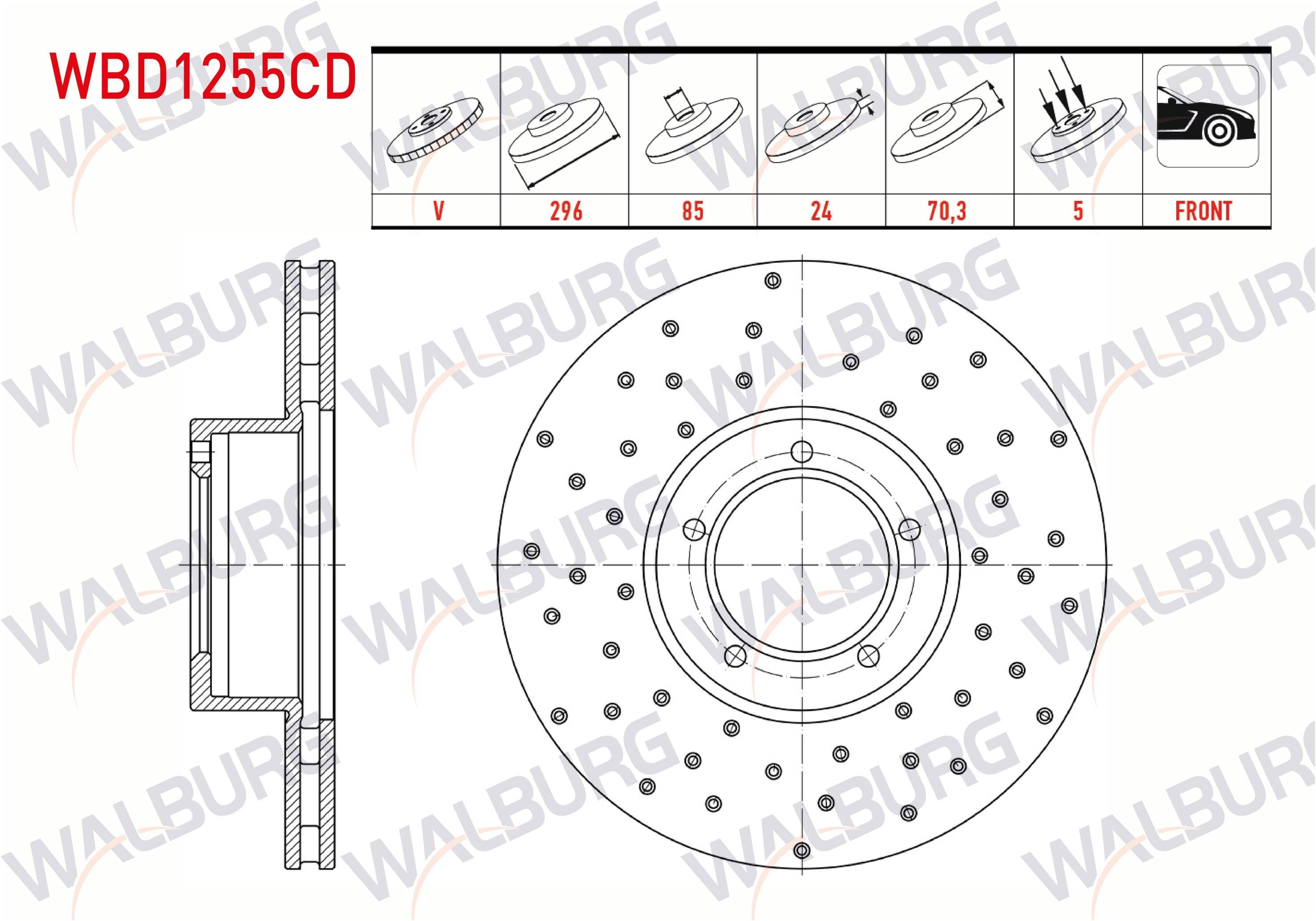 FREN DISKI ON HAVALI KAPLAMALI PERFORMANS DELIKLI 5 BJN 296X24X85X70,3 TATA XENON 2.2 16v TD 4X2 2011-