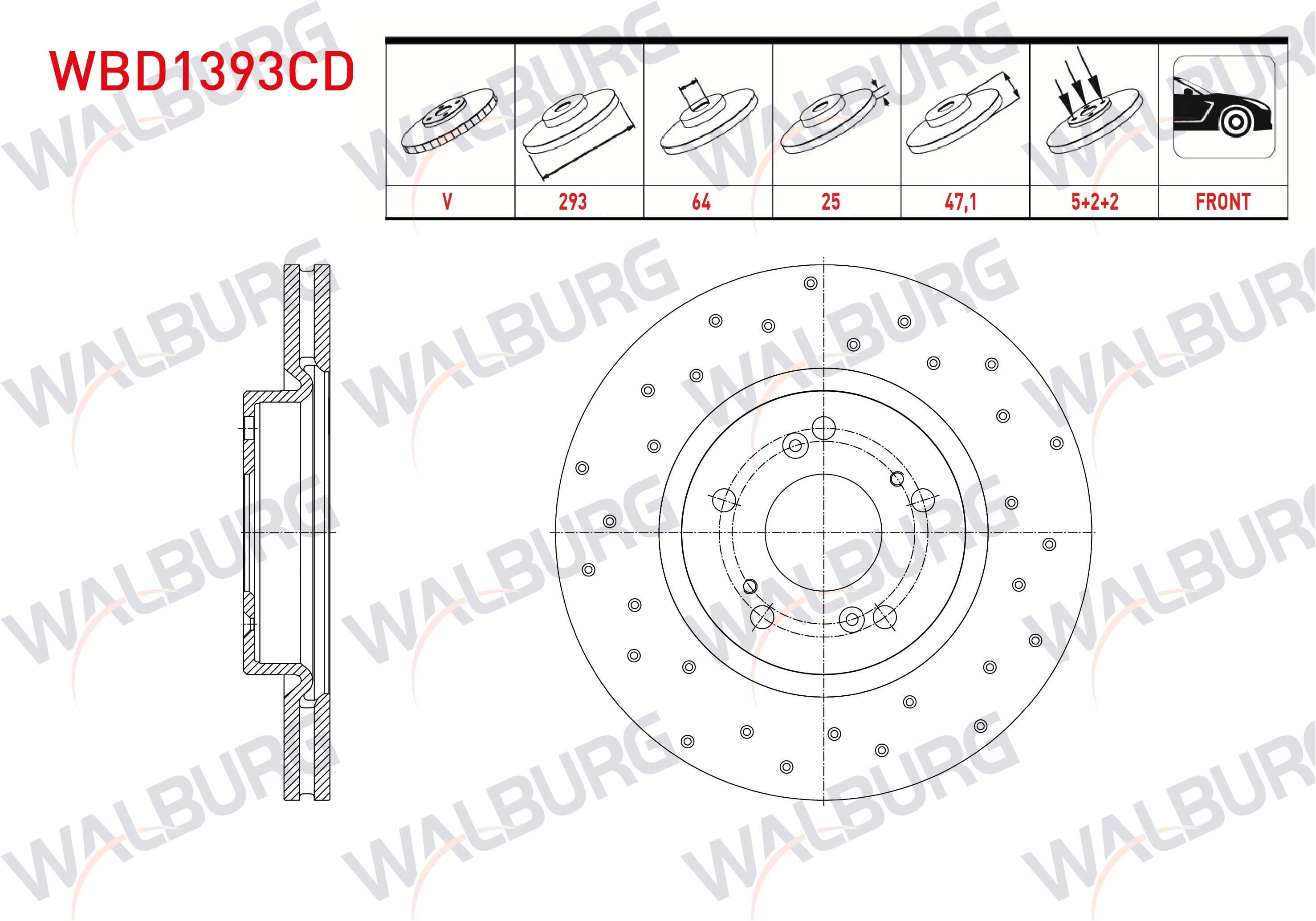 FREN DISKI ON HAVALI KAPLAMALI PERFORMANS DELIKLI 5 BJN 16 JANT 293X25X64X47,1 HONDA CIVIC IX 1.6 I-DTEC 2012-2016