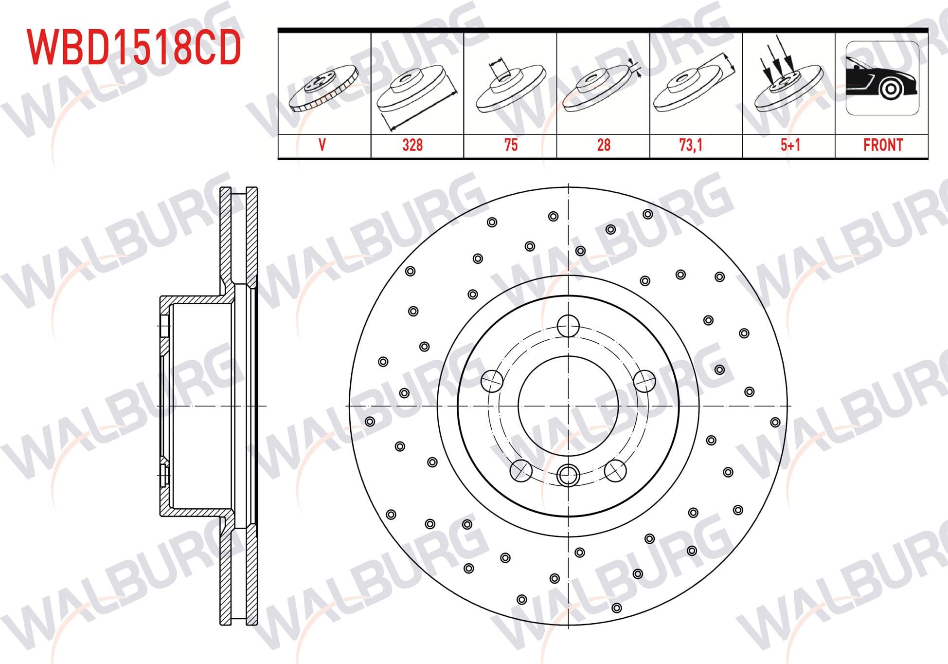 FREN DISKI ON HAVALI KAPLAMALI PERFORMANS DELIKLI BMW X3 (F25) xDrive 2.0 D 5 BIJON 328X28X75X73,1 2010-