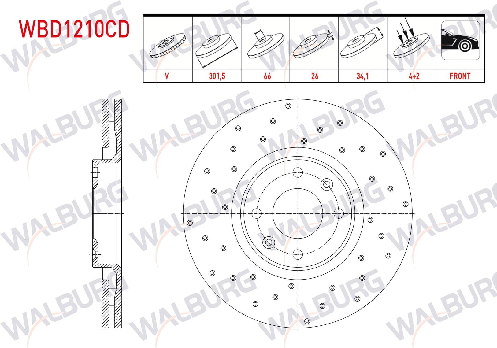 FREN DISKI ON HAVALI KAPLAMALI PERFORMANS DELIKLI 4 BJN 301,5X26X66X34,1 PEUGEOT 307 (3A/C) 2.0 HDI 2000-2007