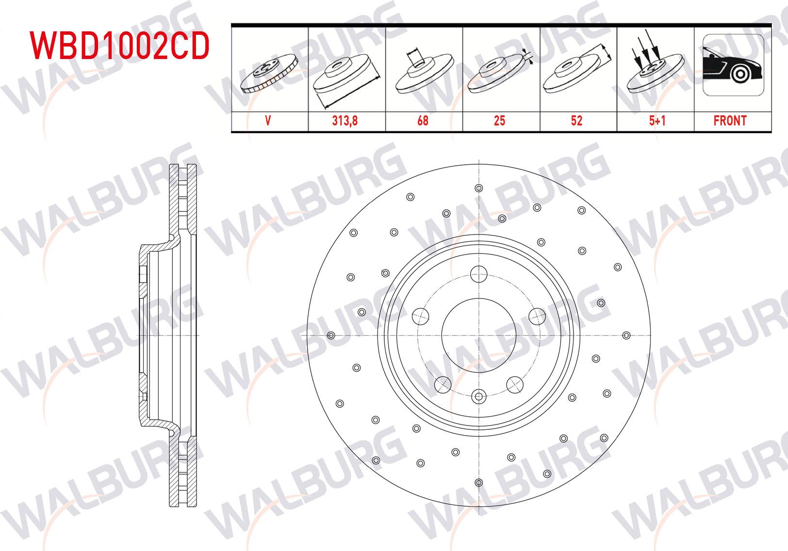FREN DISKI ON HAVALI KAPLAMALI PERFORMANS DELIKLI 5 BJN 313,8X25X68X52 AUDI A5 (8T3) 3.2 FSI 2007-