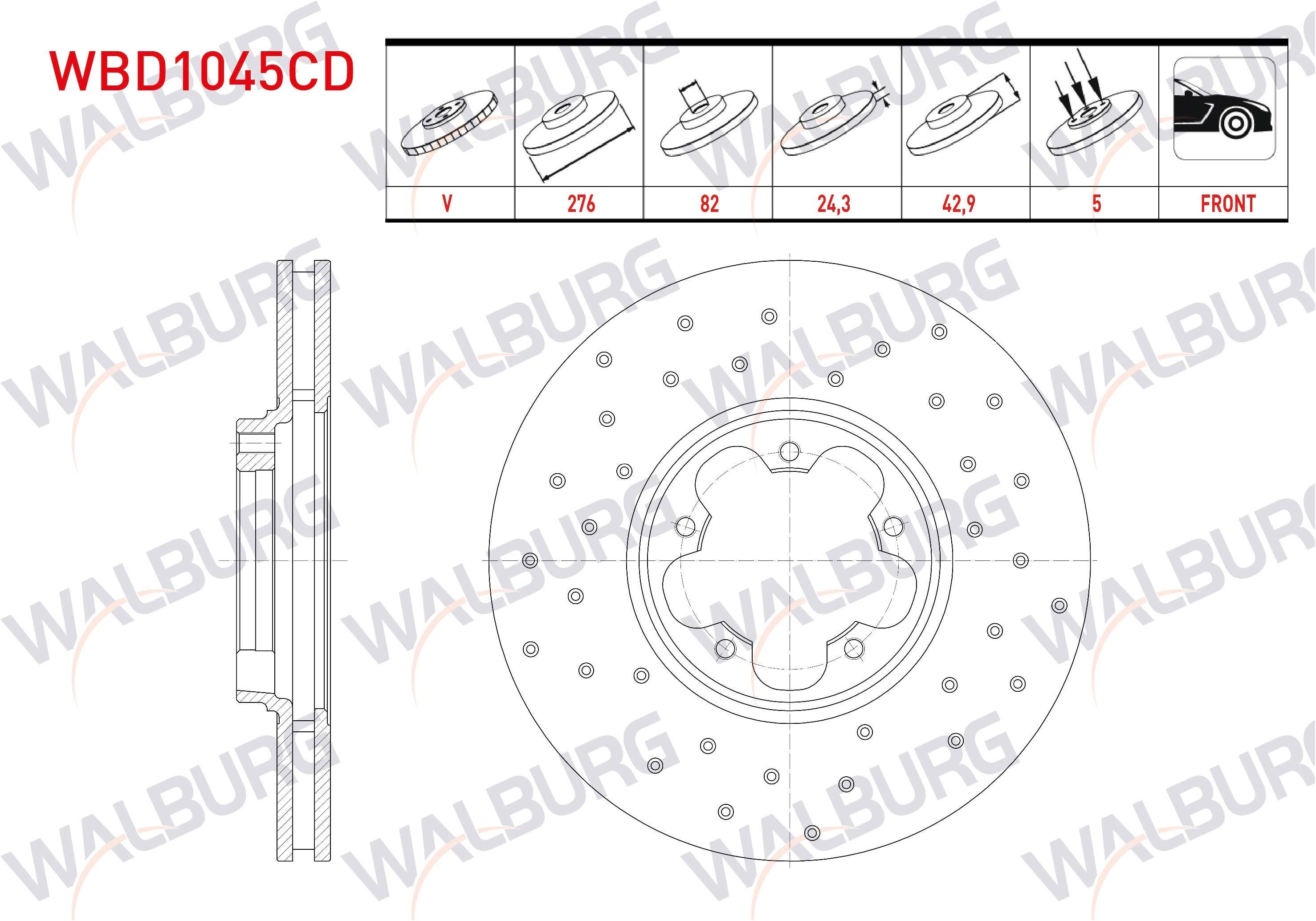 FREN DISKI ON HAVALI KAPLAMALI PERFORMANS DELIKLI 5 BJN 276X24,3X82X42,9 FORD TRANSIT 2.4 TDCI - 2.0 TDCI - 2.3 16v ONDEN CEKIS 2000-2006 / TRANSIT (V185) 2.4 TDCI 2000-2006