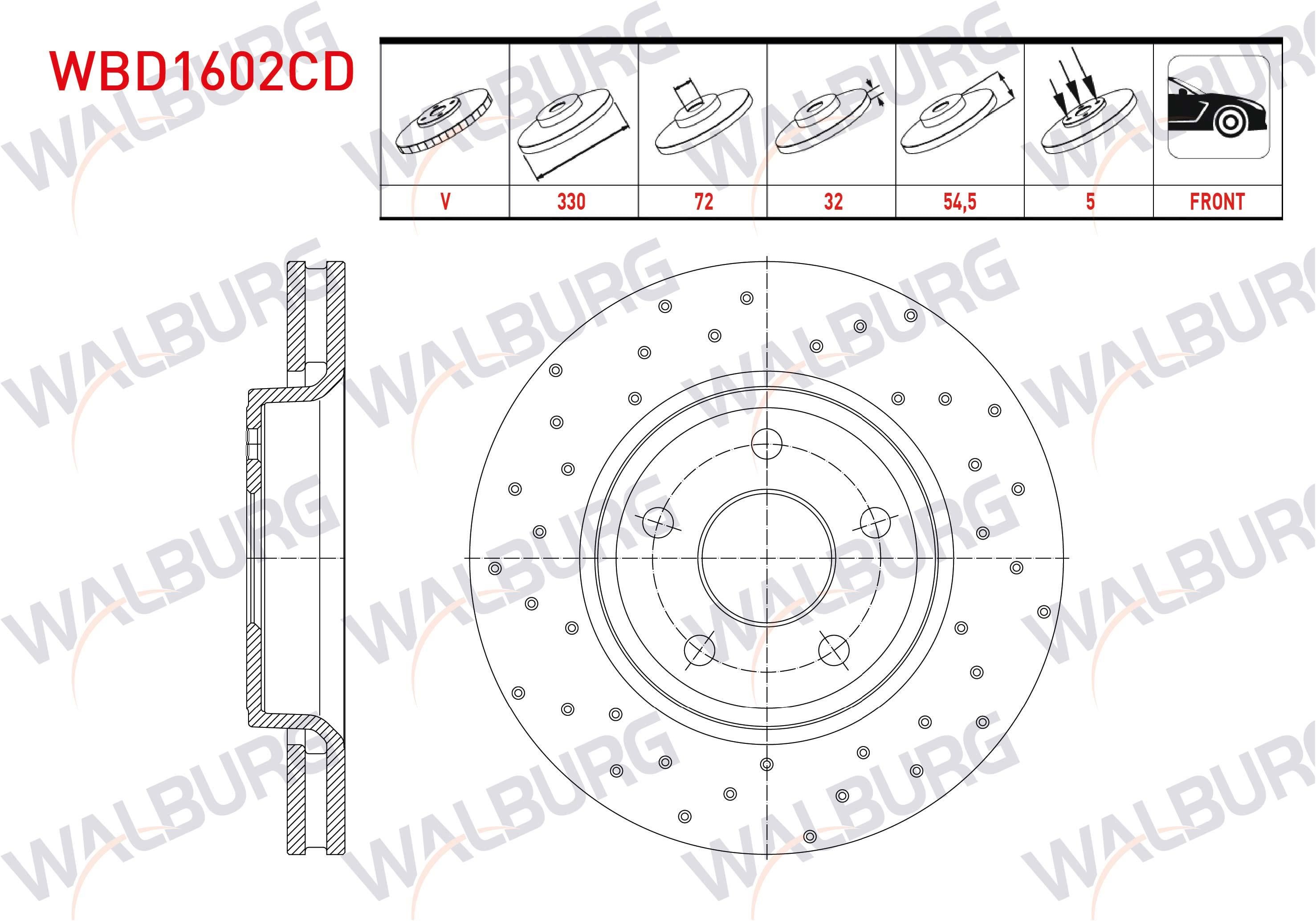 FREN DISKI ON HAVALI KAPLAMALI PERFORMANS DELIKLI 5 BJN 17 JANT 330X32X72X54,5 JEEP GRAND CHEROKEE IV (WK,WK2) 3.0 CRD - 3.6 V6 2010-