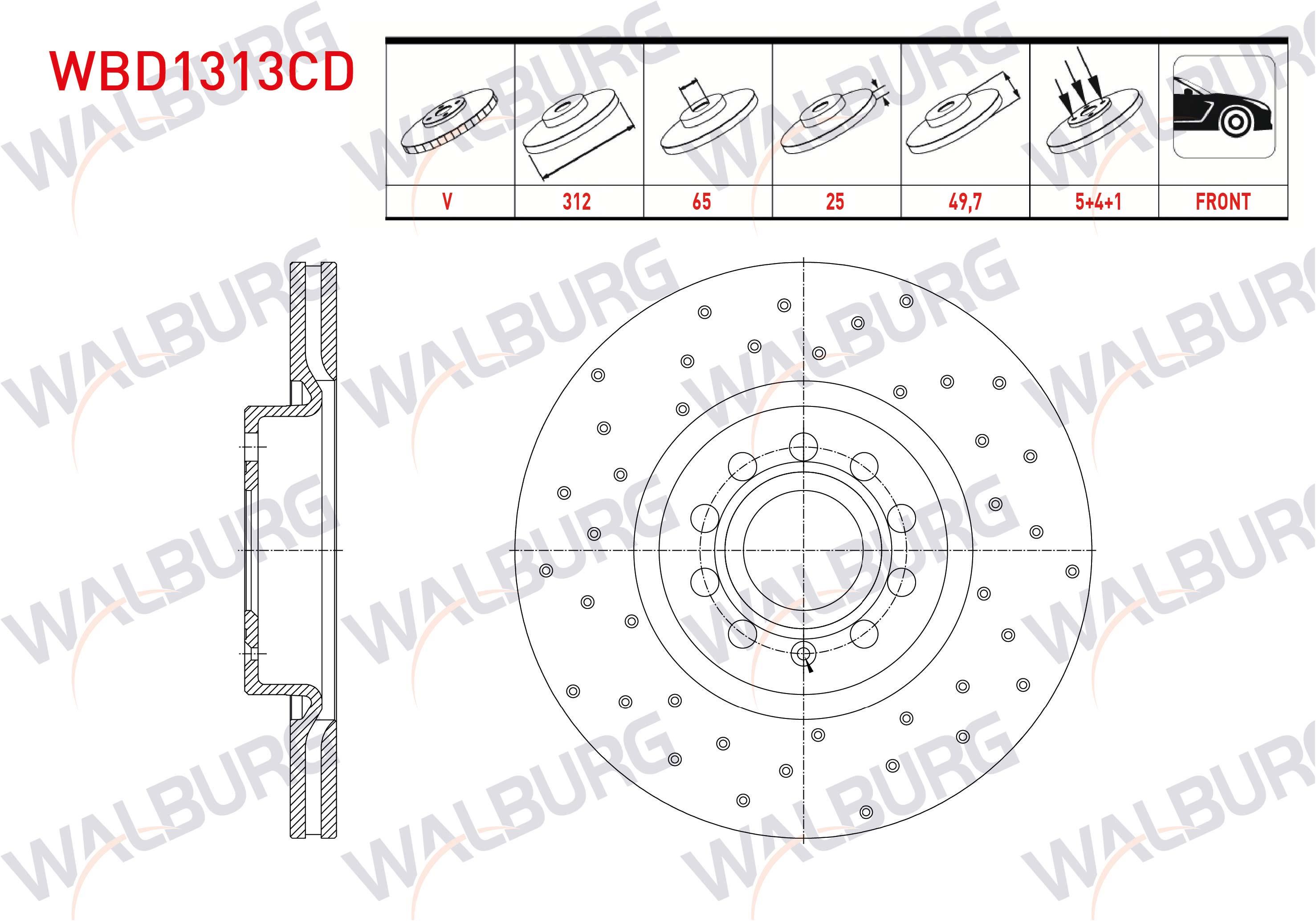 FREN DISKI ON HAVALI KAPLAMALI PERFORMANS DELIKLI 5 BJN 312X25X65X49,7 VOLKSWAGEN GOLF VI (5K1) 1.4 TSI 2008-2013