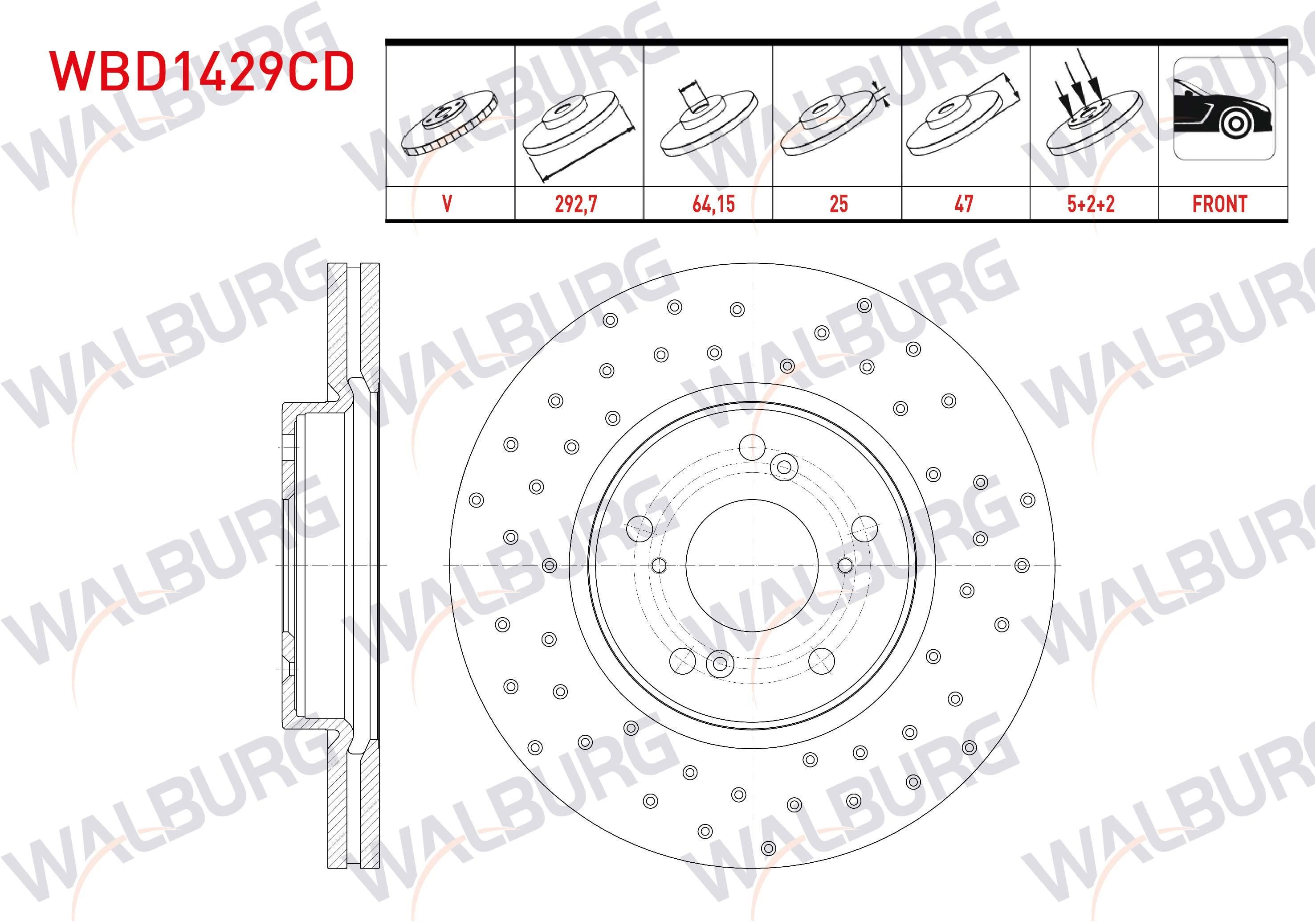 FREN DISKI ON HAVALI KAPLAMALI PERFORMANS DELIKLI 5 BJN 292,7X25X64,15X47 HONDA HR-V 1.5 I-VTEC 2016-