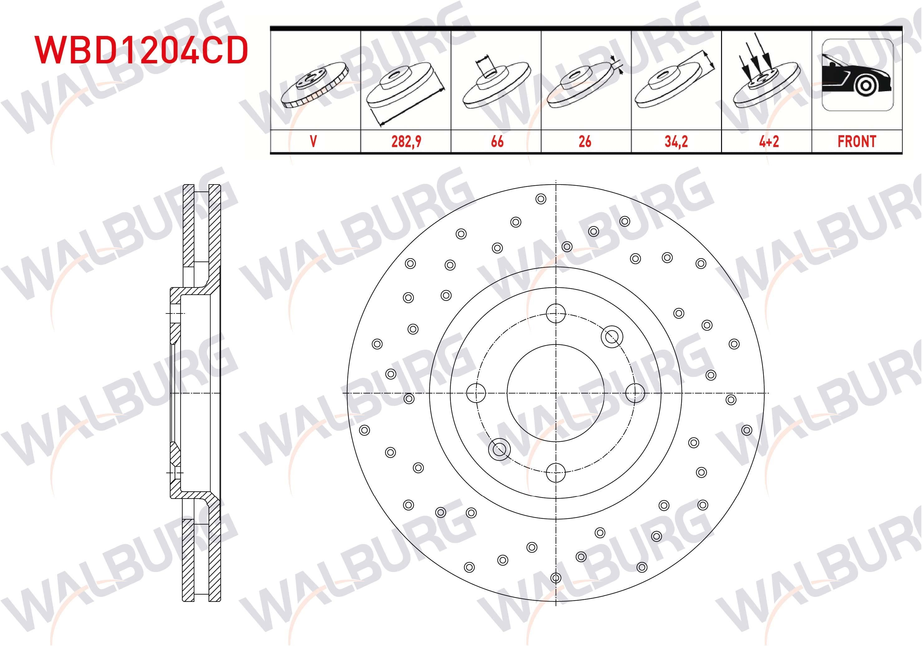 FREN DISKI ON HAVALI KAPLAMALI PERFORMANS DELIKLI 4 BJN 282,9X26X66X34,2 PEUGEOT 207 1.4 HDI 2006-2012