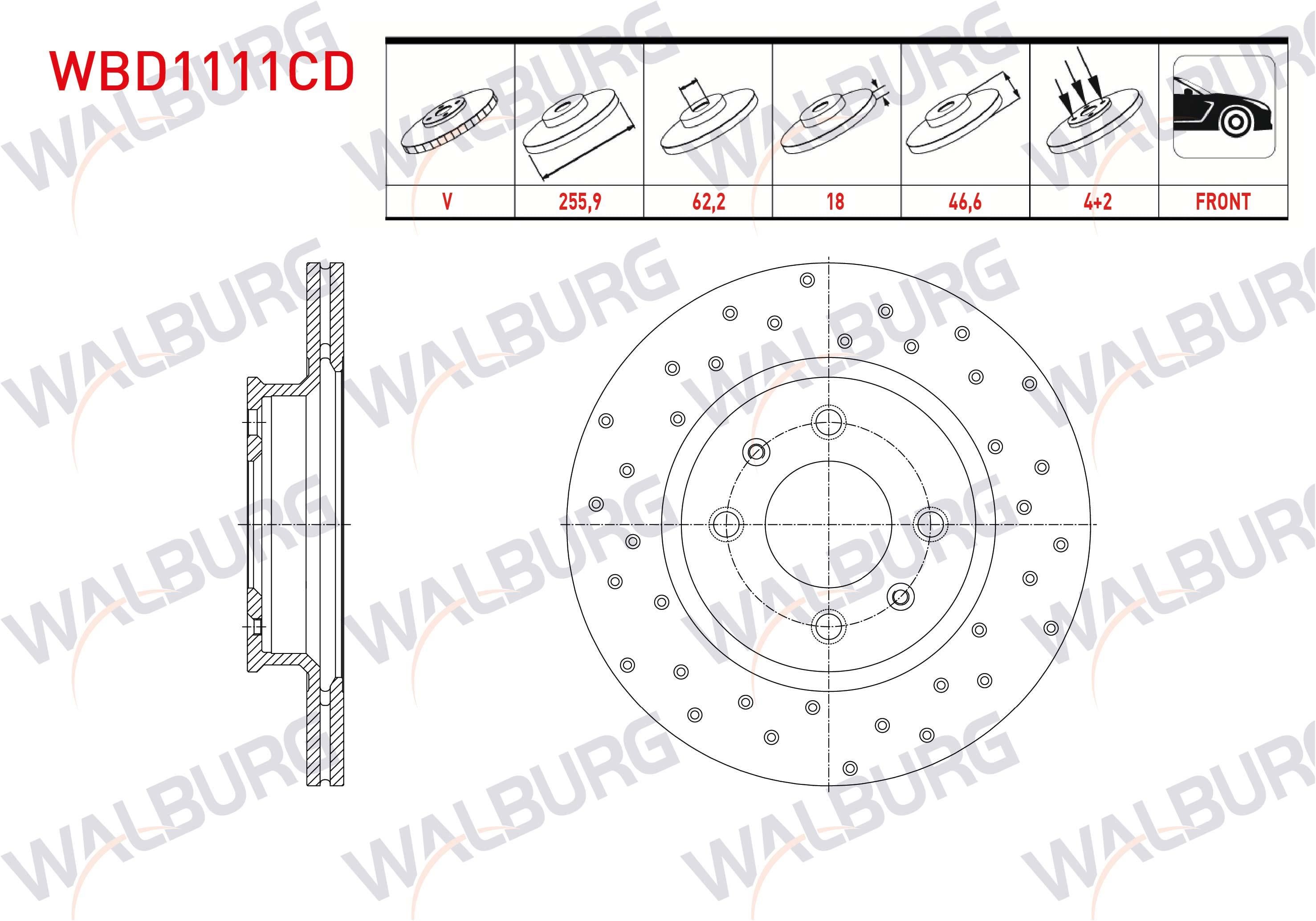 FREN DISKI ON HAVALI KAPLAMALI PERFORMANS DELIKLI 4 BJN 255,9X18X62,2X46,6 HYUNDAI I20 (PB, PBT) 1.2i 2008-2015 / I20 (PB, PBT) 1.4 CRDI 2008-2015 / I20 (PB, PBT) 1.4i 2008-2015