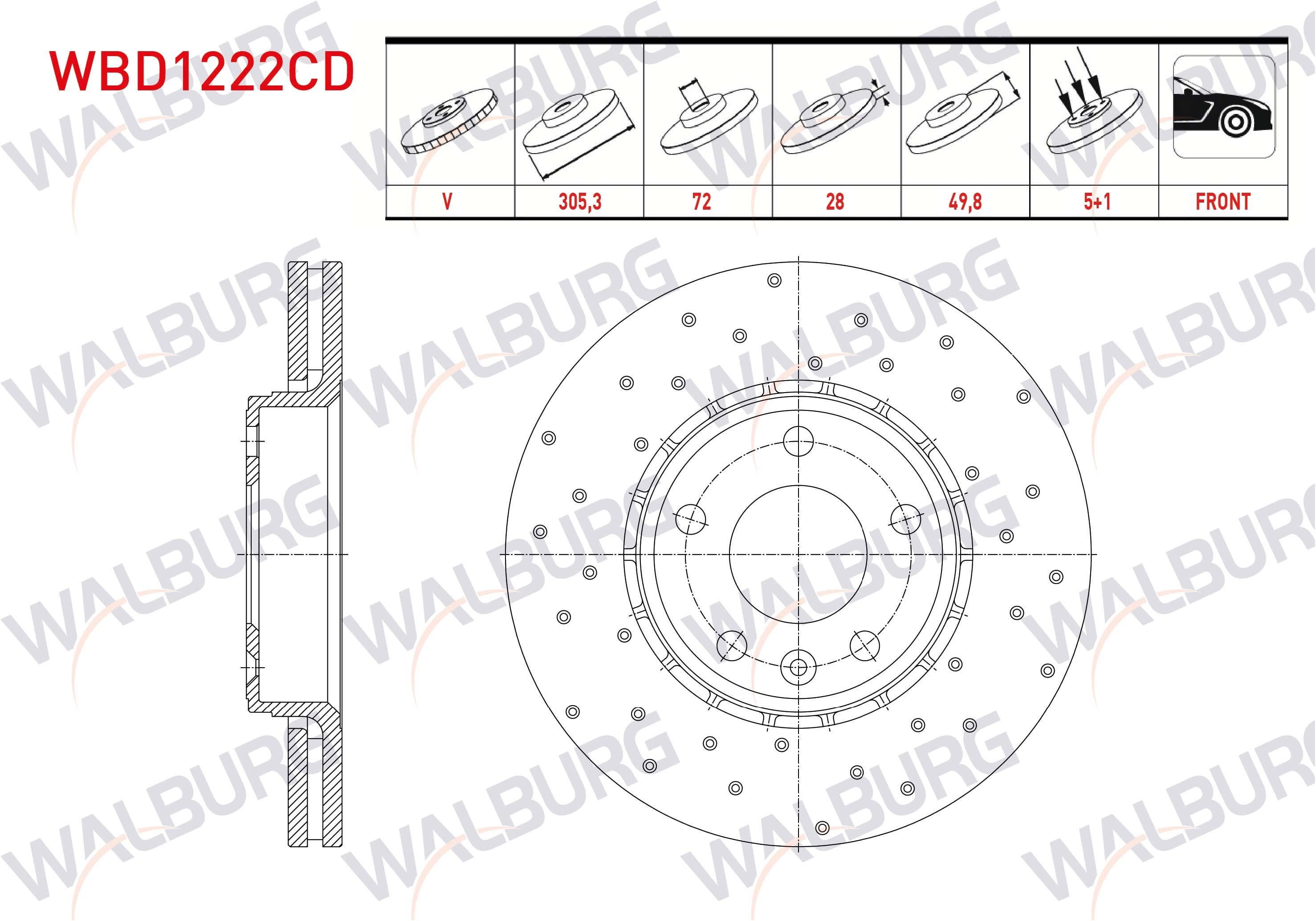 FREN DISKI ON HAVALI KAPLAMALI PERFORMANS DELIKLI 5 BJN 305,3X28X72X49,8 RENAULT TRAFIC II 1.9 DCI - 2.0 DCI 2001-2014/ OPEL VIVARO (J7) 1.9 DTI 2002-2014/ VIVARO (X83) 2.0 CDTI 2015-