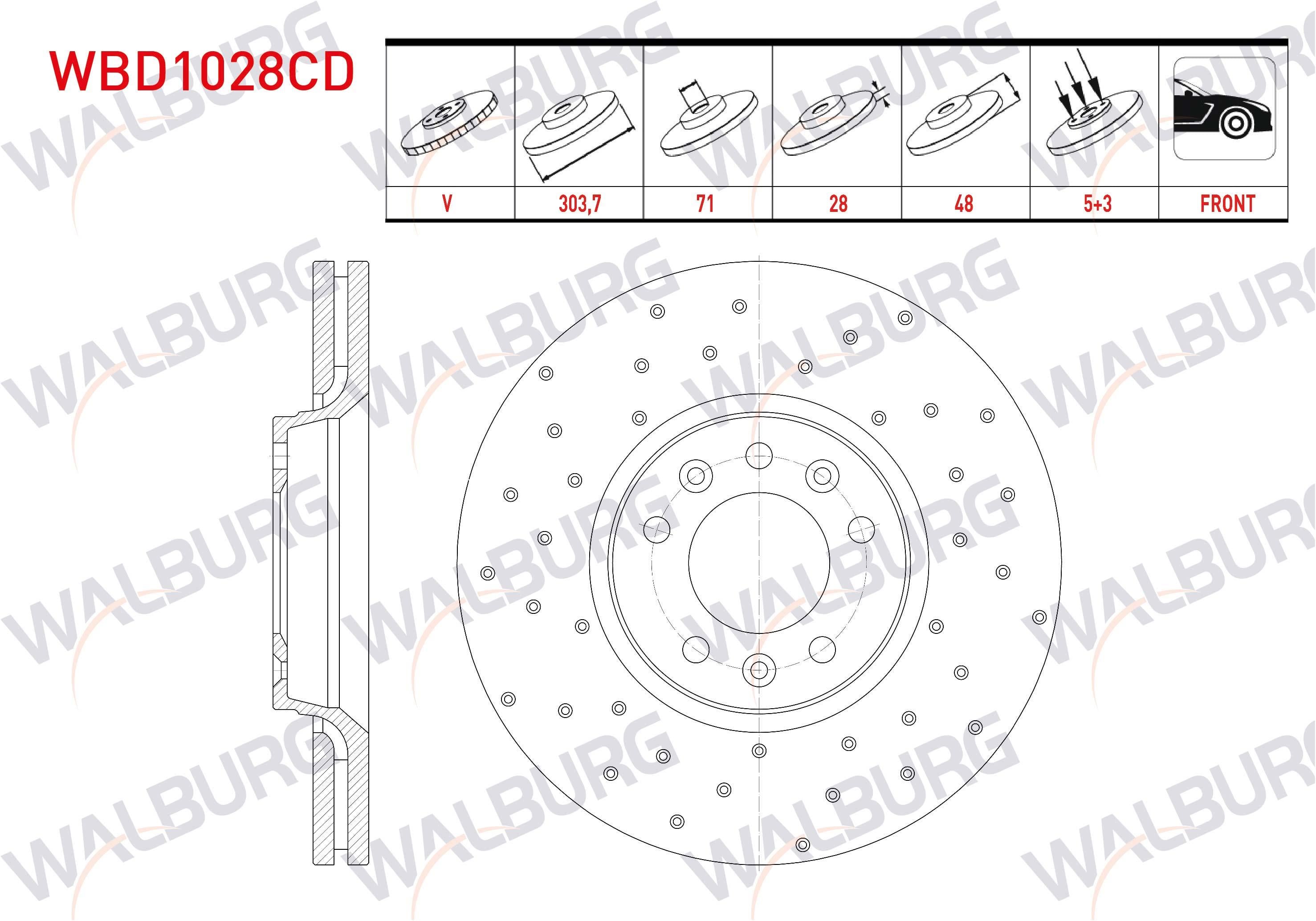 FREN DISKI ON HAVALI KAPLAMALI PERFORMANS DELIKLI 5 BJN 303,7X28X71X48 PEUGEOT EXPERT 1.6 HDI 120 HP 2007-