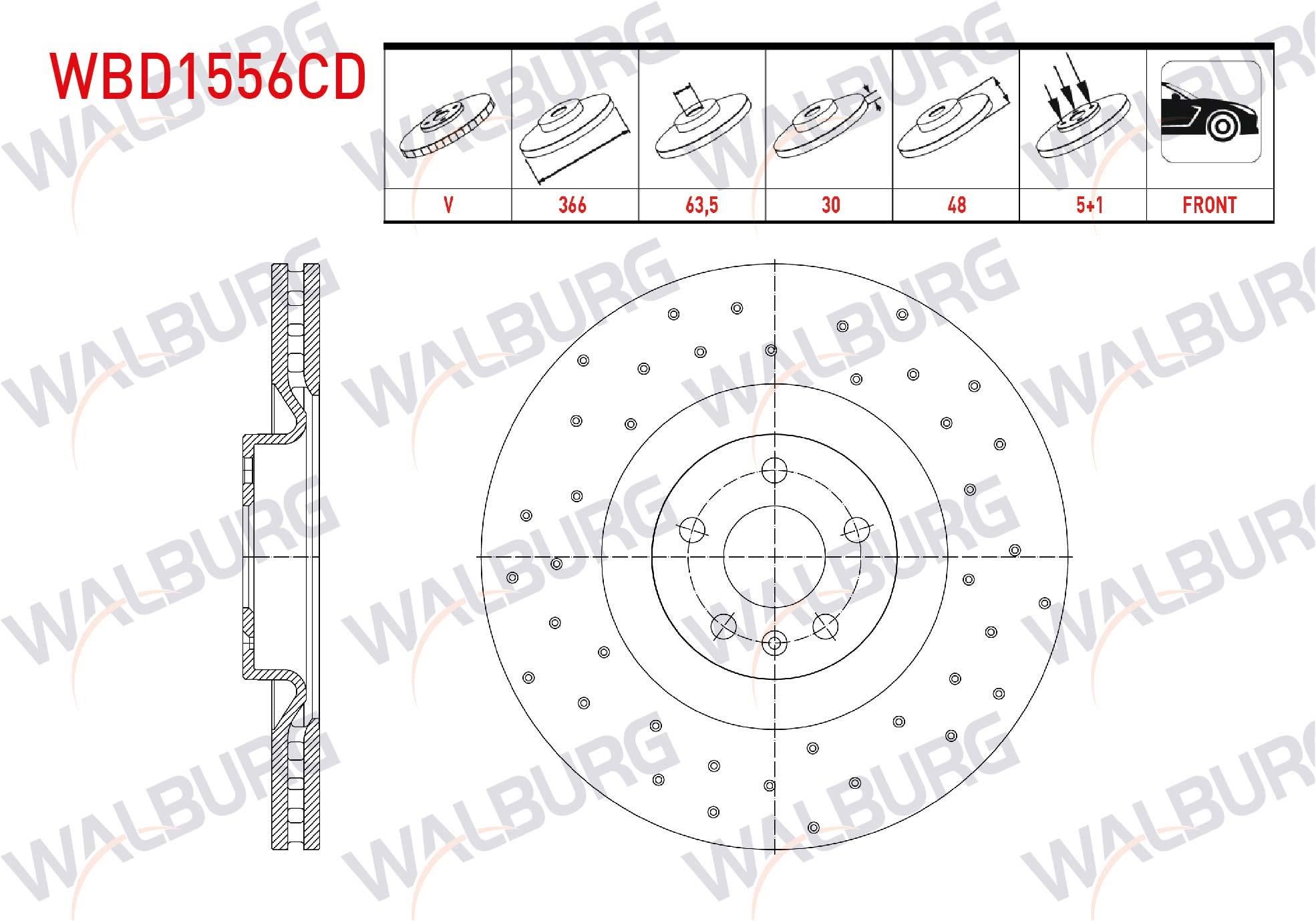 FREN DISKI ON HAVALI KAPLAMALI PERFORMANS DELIKLI 5 BJN 366X30X63,5X48 VOLVO XC60 D3 - D4 - D5 - 2.4 D 2008-
