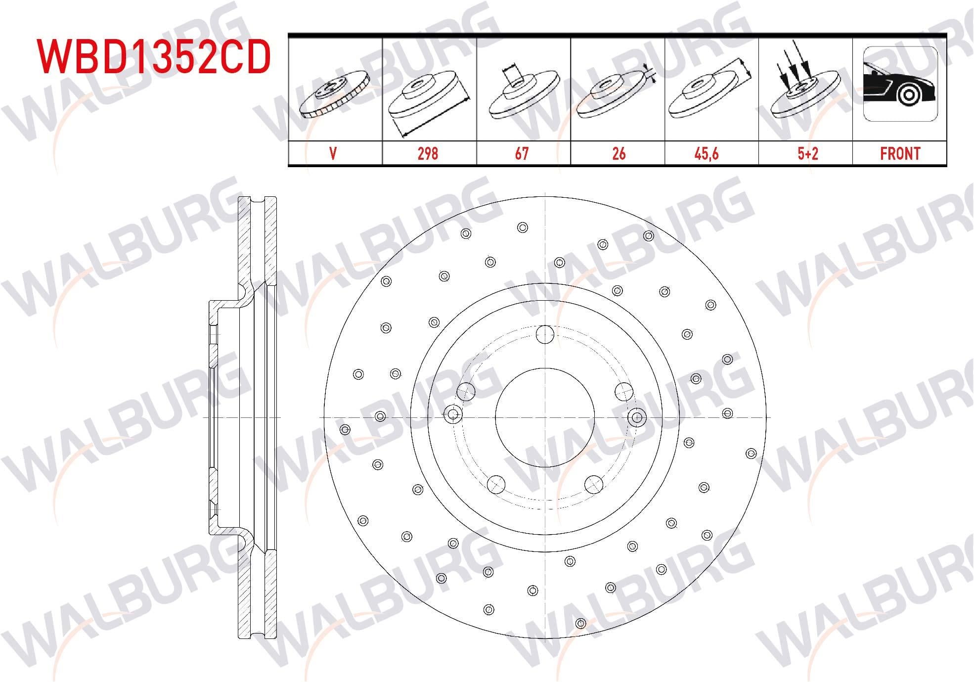 FREN DISKI ON HAVALI KAPLAMALI PERFORMANS DELIKLI 5 BJN 298X26X67X45,6 SSANGYONG ACTYON I 2.0i XDI 2005-2012 / ACTYON II 2.0 XDI 2011- / KORANDO 2.0