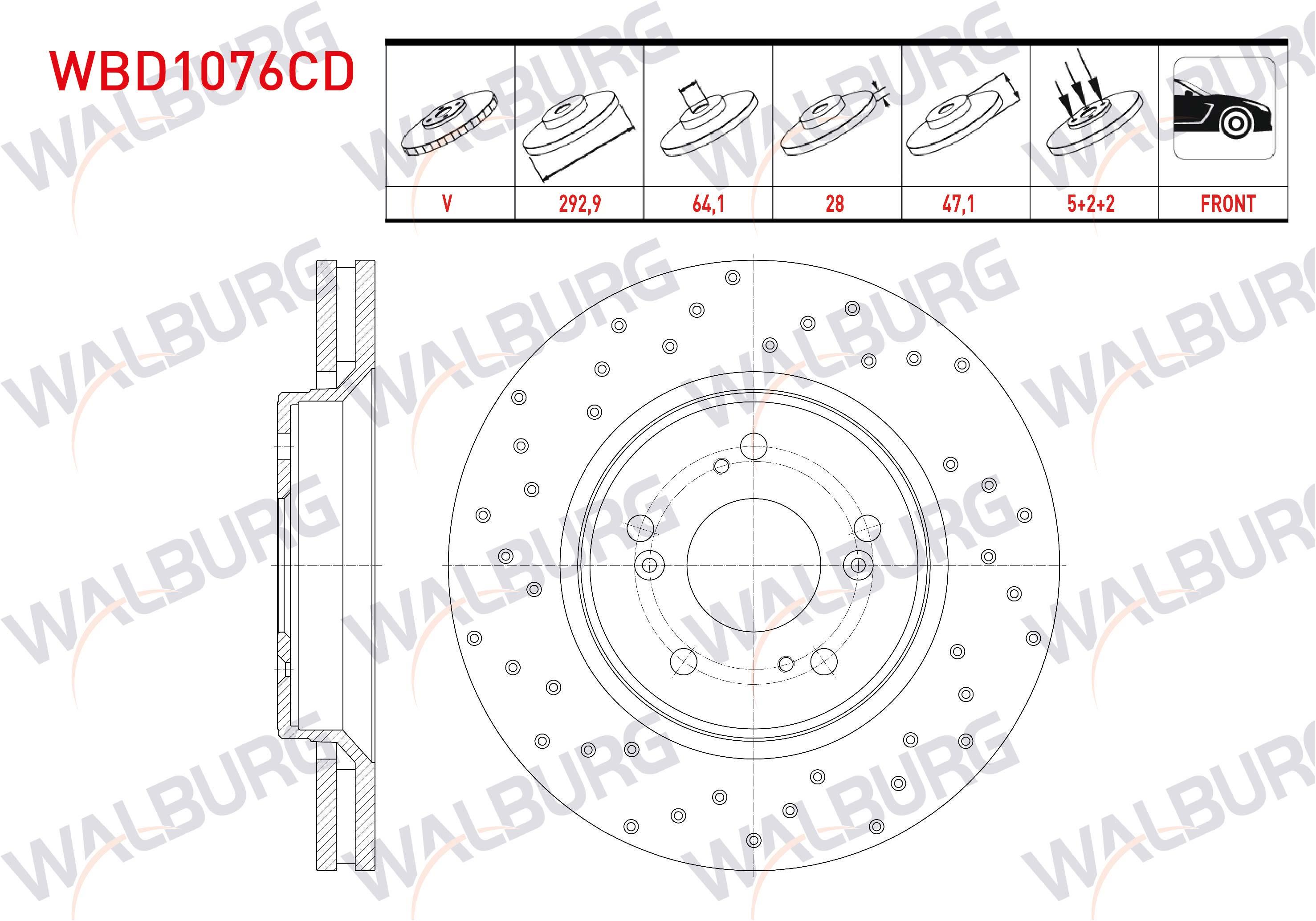 FREN DISKI ON HAVALI KAPLAMALI PERFORMANS DELIKLI 5 BJN 292,9X28X64,1X47,1 HONDA CR-V III 2.0 I-VTEC - 2.2i CTDI 2006-2012/ CR-V IV 1.6i DTEC - 2.0 - 2.2i 2012-2014