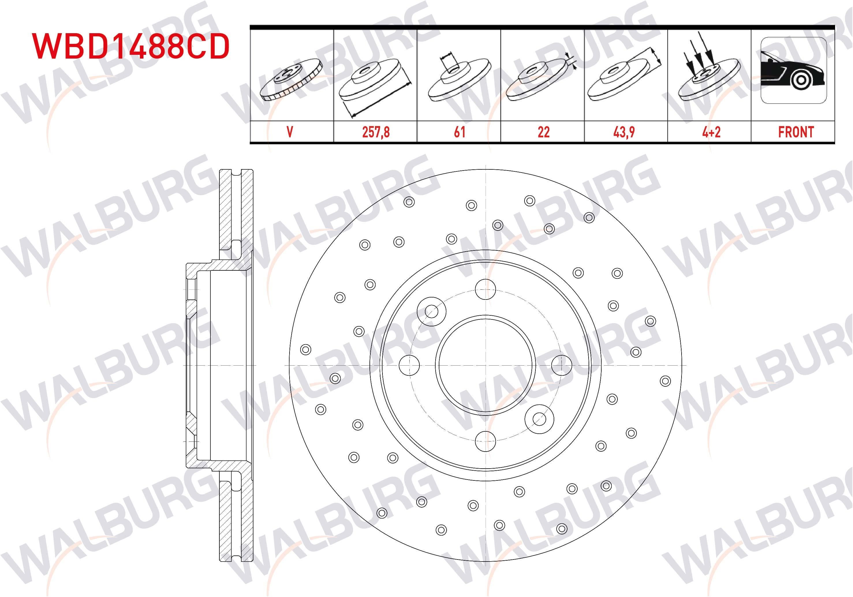 FREN DISKI ON HAVALI KAPLAMALI PERFORMANS DELIKLI 4 BJN 257,8X22X61X43,9 RENAULT CAPTUR 0.9 Tce 2013-