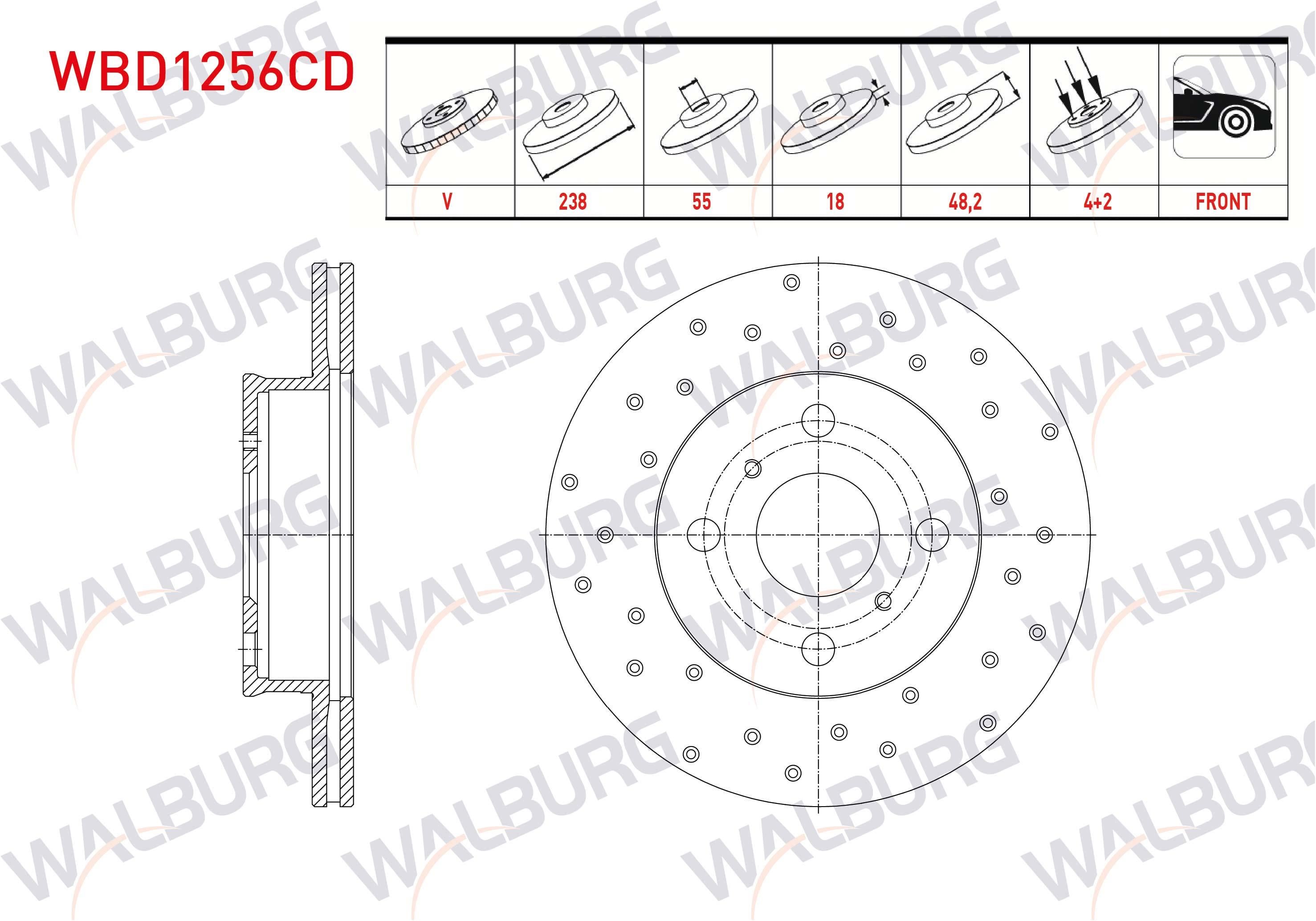FREN DISKI ON HAVALI KAPLAMALI PERFORMANS DELIKLI 4 BJN 238X18X55X48,2 TOYOTA COROLLA (_E9_) 1.6i 1987-1993 / COROLLA (_E9_) 1.3i 1987-1993 / TOYOTA COROLLA (_E9_) 1.8 D 1987-1993