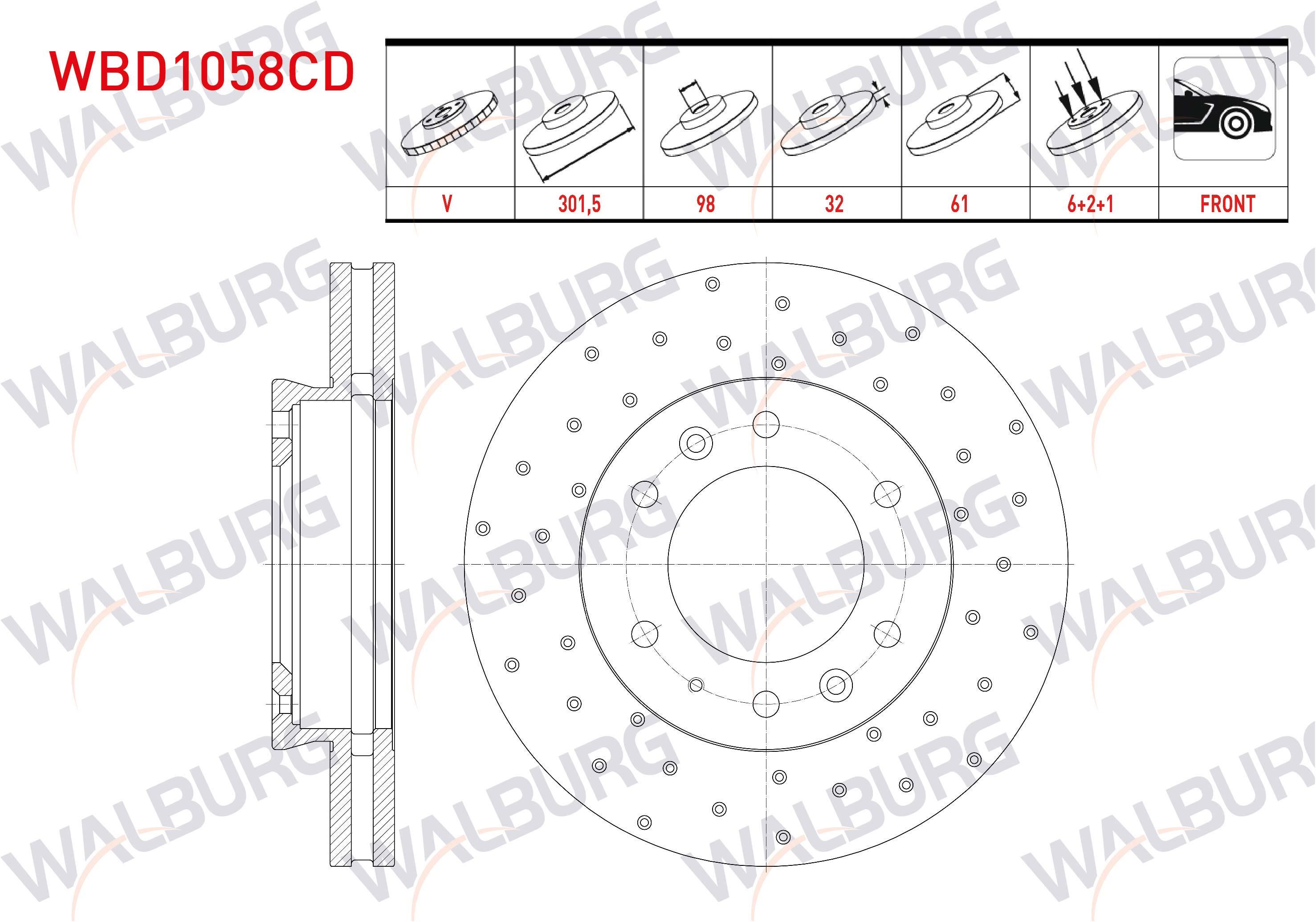 FREN DISKI ON HAVALI KAPLAMALI PERFORMANS DELIKLI 6 BJN 301,5X32X98X61 FORD RANGER (TKE) 3.0 TDCI 4X4 2011-