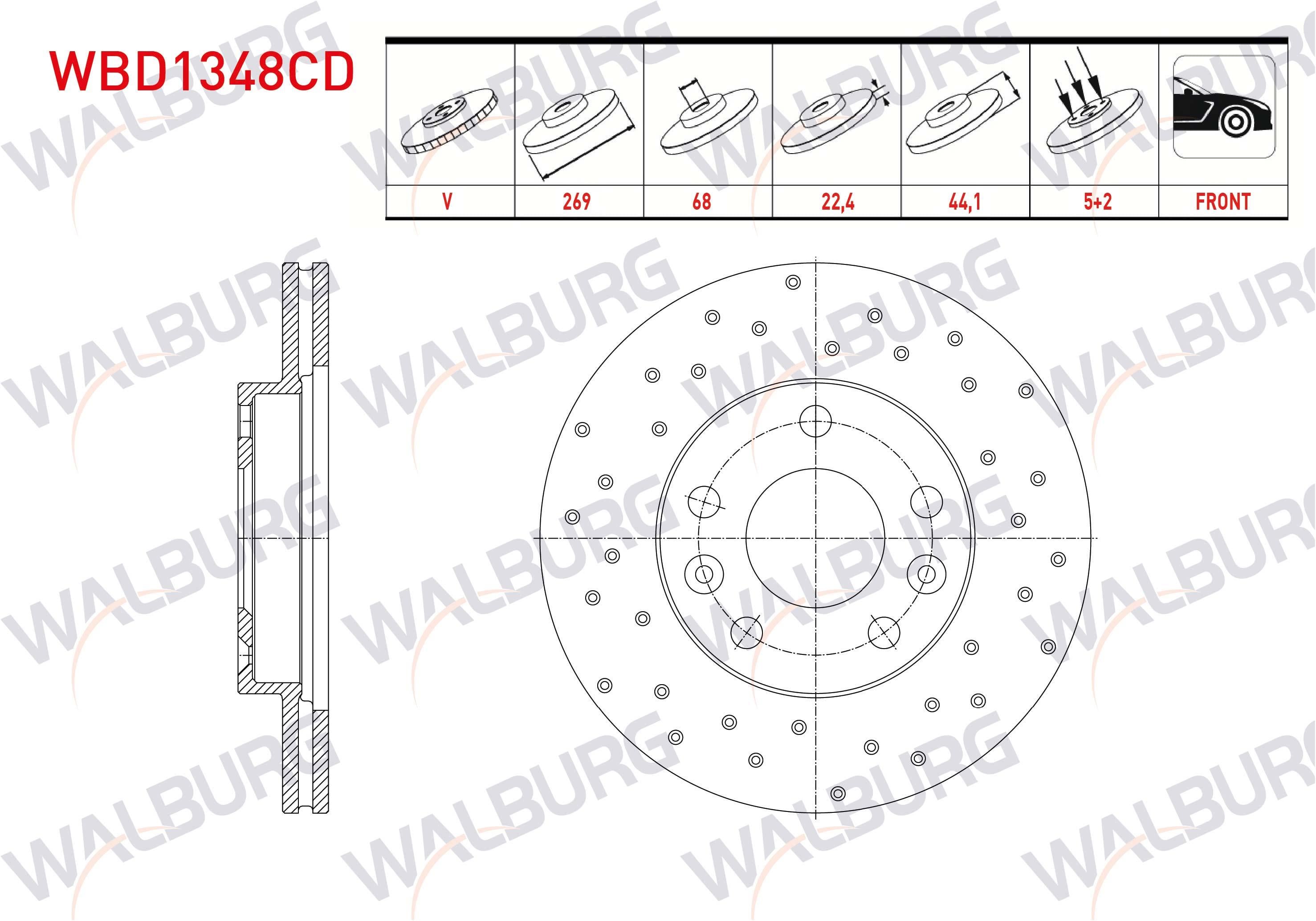 FREN DISKI ON HAVALI KAPLAMALI PERFORMANS DELIKLI 5 BJN 269X22,4X68X44,1 RENAULT MEGANE IV 1.2 TCE - 1.5 DCI 2016- / DACIA DUSTER 1.6 16v 105 HP - 1.5 DCI 2009-2012