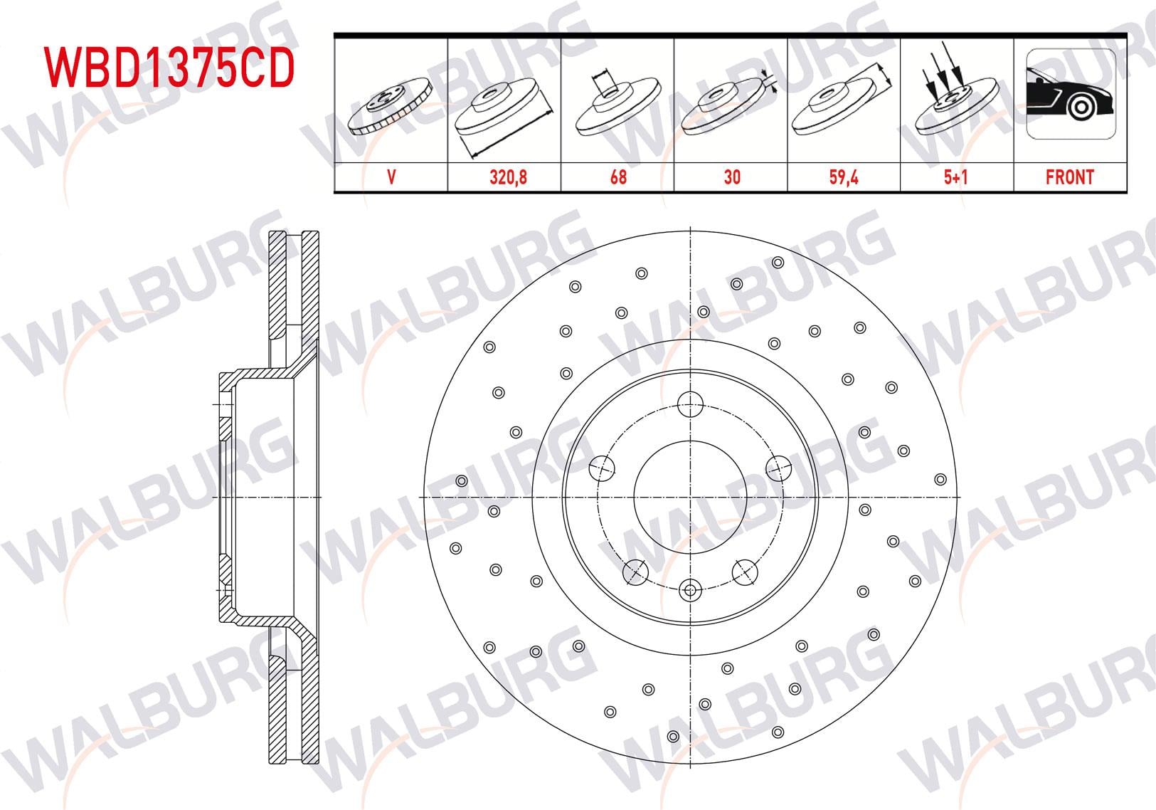FREN DISKI ON HAVALI KAPLAMALI PERFORMANS DELIKLI 5 BJN 320,80X30X68X59,40 AUDI A6 (4F2,C6) 2.0 TFSI 2004-2011