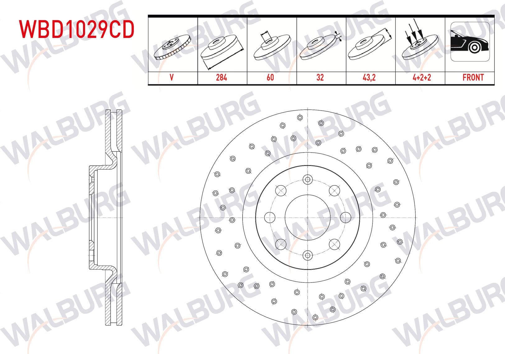 FREN DISKI ON HAVALI KAPLAMALI PERFORMANS DELIKLI 4 BJN 284X22X60X43,2 FIAT G.PUNTO 1.3 MJT - 1.9 MJT 2005-2012/ OPEL CORSA D 1.3 CDTI - 1.2 - 1.4 2006-2014
