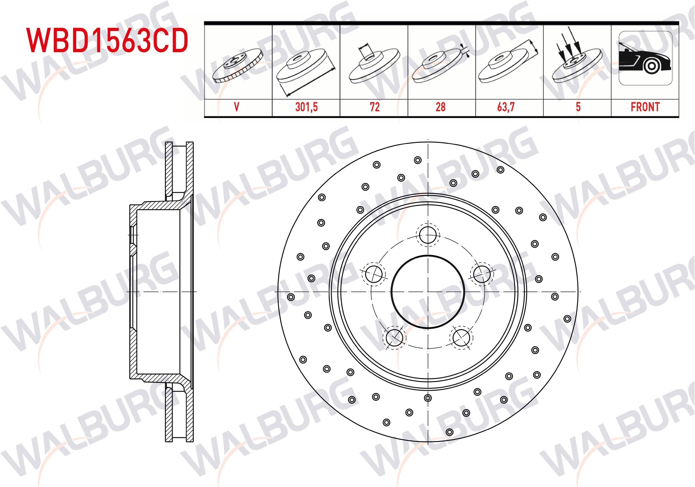 FREN DISKI ON HAVALI KAPLAMALI PERFORMANS DELIKLI 5 BJN 301,5X28X72X63,7 JEEP CHEROKEE 2.8 CRD 4X4 2008-2013/ JEEP COMPASS 2.4i 2006-/ DODGE NITRO 2.8 CRD 2007-