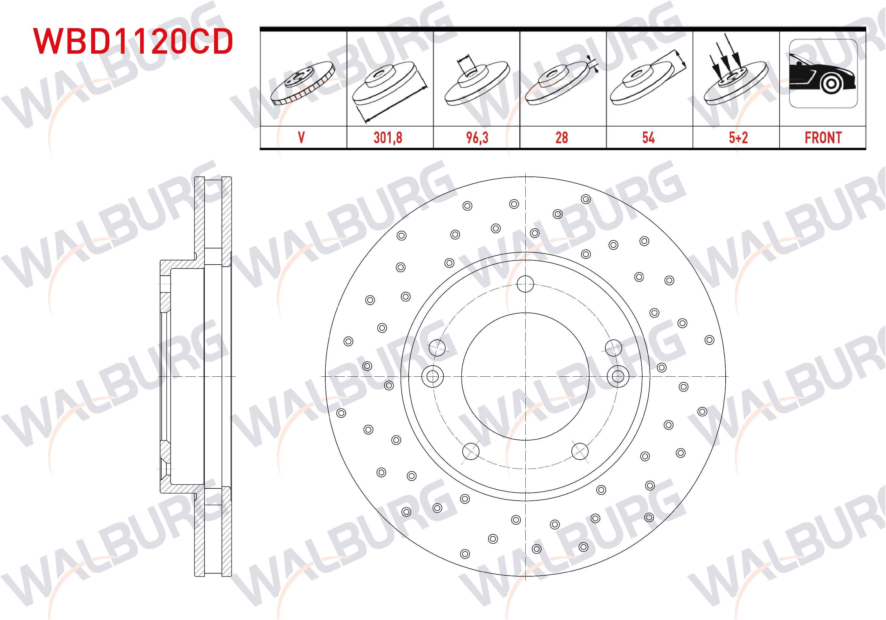 FREN DISKI ON HAVALI KAPLAMALI PERFORMANS DELIKLI 5 BJN 301,8X28X96,3X54 KIA SORENTO I (JC) 2.4i 2002-2009