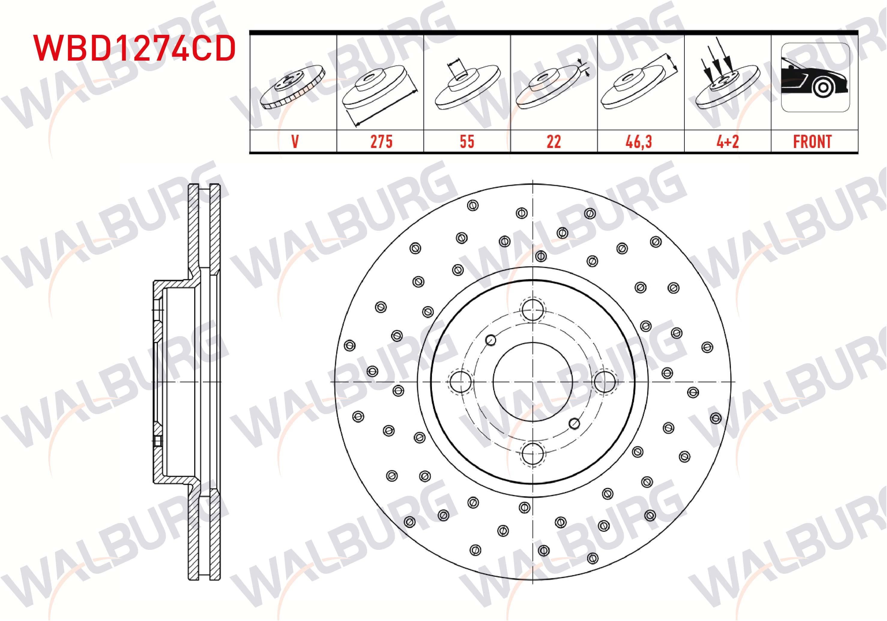 FREN DISKI ON HAVALI KAPLAMALI PERFORMANS DELIKLI TOYOTA YARIS (P9) 1.3 VVT-I 4 BIJON 275X22X55X46,3 2006-2010