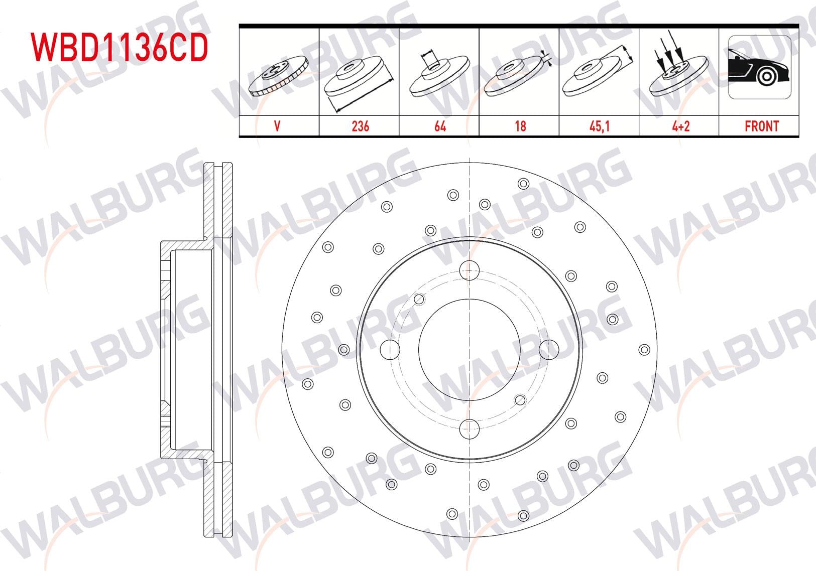 FREN DISKI ON HAVALI KAPLAMALI PERFORMANS DELIKLI 4 BJN 236X18X64X45,1 MITSUBISHI LANCER V (CB/DA) 1.8i 1992-1996