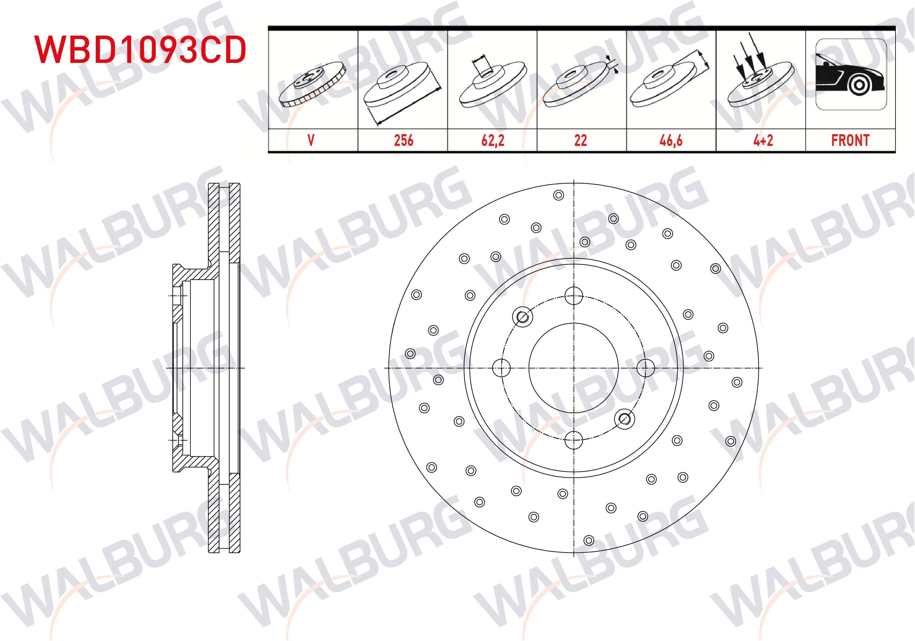 FREN DISKI ON HAVALI KAPLAMALI PERFORMANS DELIKLI 4 BJN 256X22X62,2X46,6 HYUNDAI I20 (PB, PBT) 1.4 CRDI 2008-2015