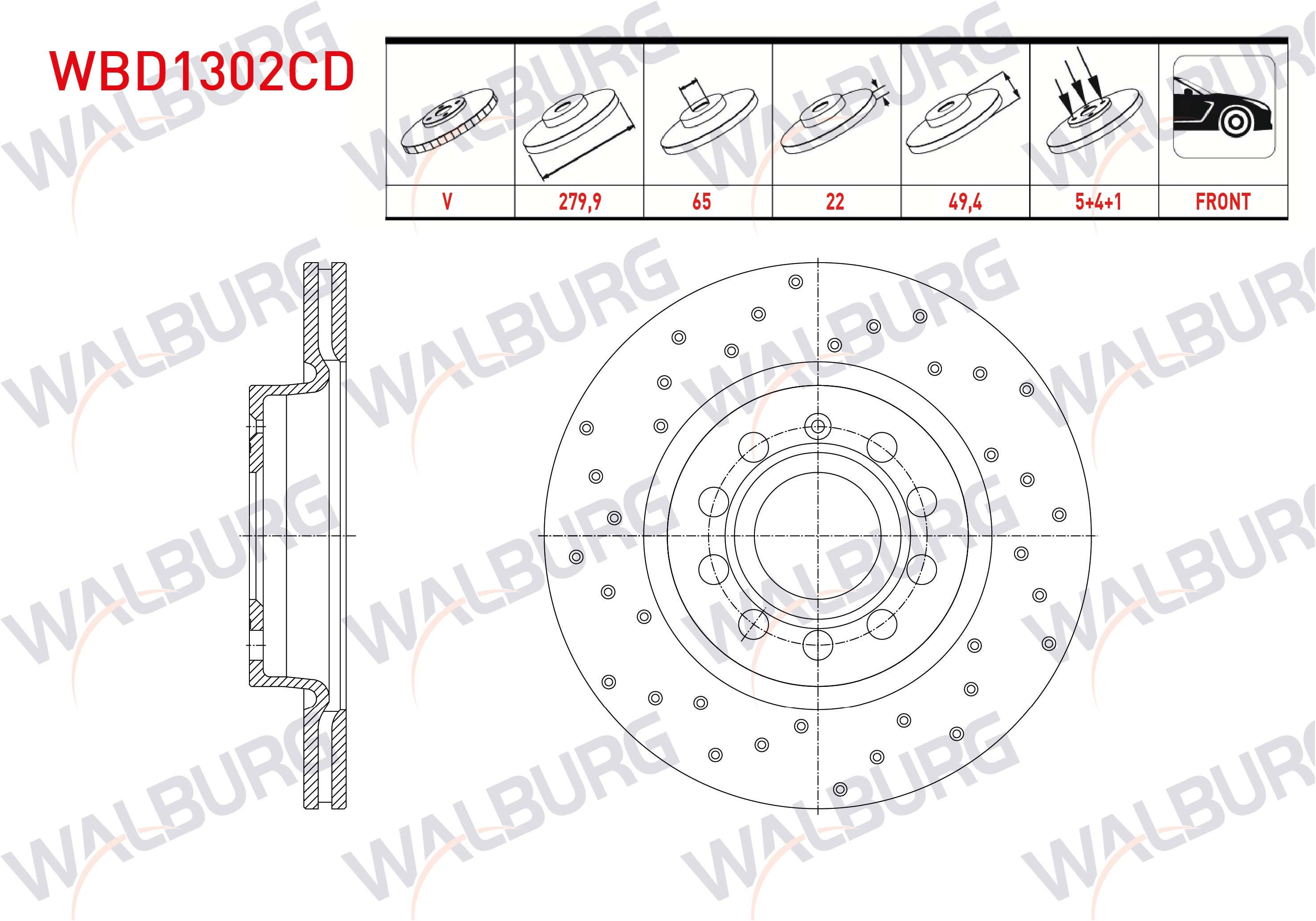FREN DISKI ON HAVALI KAPLAMALI PERFORMANS DELIKLI 5 BJN 279,9X22X65X49,4 SKODA OCTAVIA (1Z3) 1.9 TDI 2004-2012