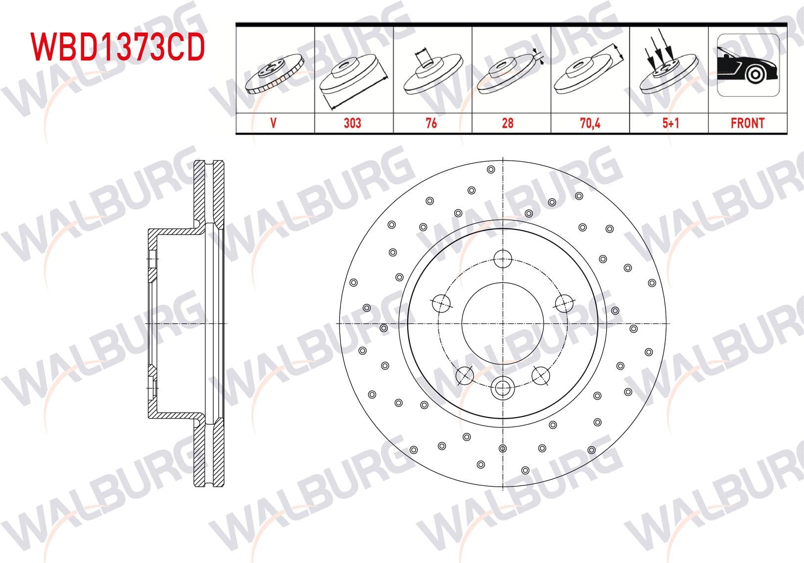 FREN DISKI ON HAVALI KAPLAMALI PERFORMANS DELIKLI 5 BJN 303X28X76X70,40 VW CRAFTER 2.0 TDI 2018-
