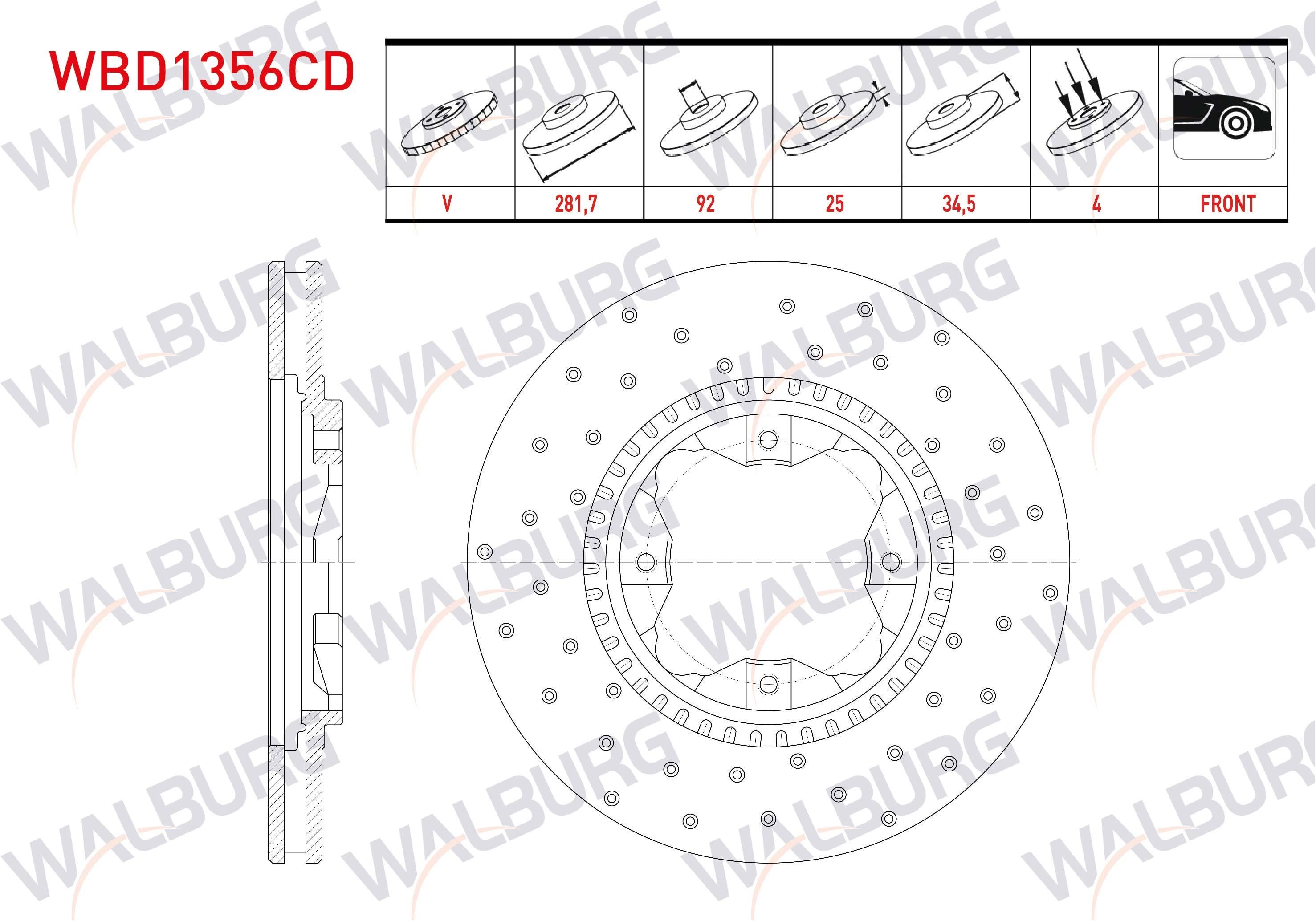 FREN DISKI ON HAVALI KAPLAMALI PERFORMANS DELIKLI 4 BJN 281,7X25X92,04X34,5 HONDA ACCORD IV (CB) 2.0i 16v 1990-1993 / ACCORD IV (CB) 2.2i 16v 1990-199
