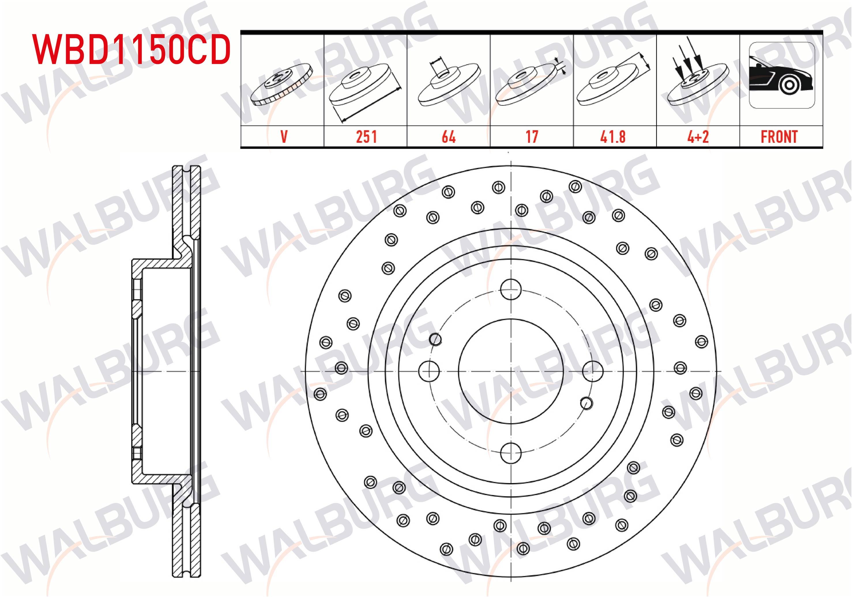 FREN DISKI ON HAVALI KAPLAMALI PERFORMANS DELIKLI 4 BJN 251X17X64X41,8 MITSUBISHI ATTRAGE (A10_) 1.2 2014- / SPACE STAR VI (A0_A) 1.2 2012-